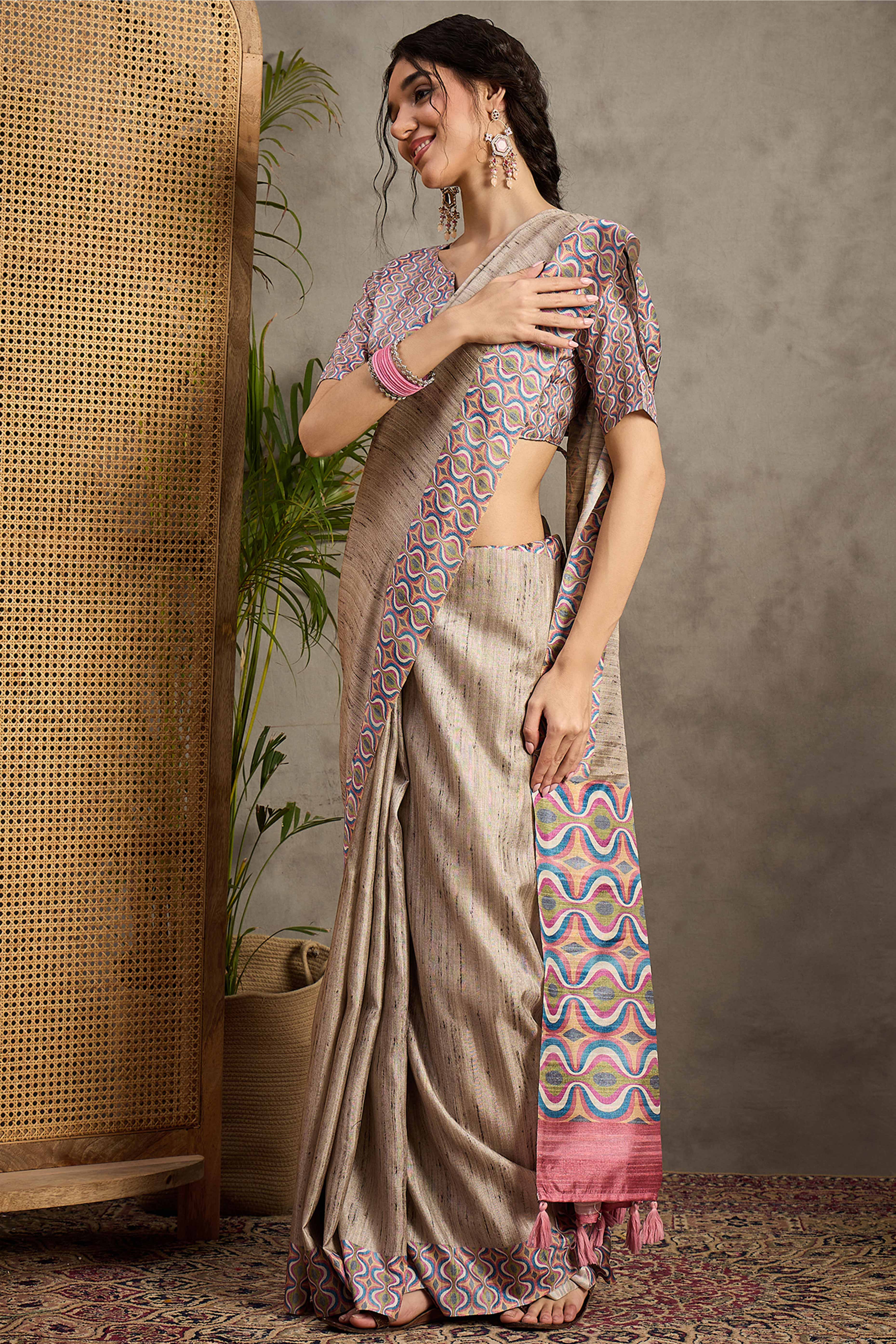 Beige Ethnic Cotton Silk Saree with Intricate Handwoven Details