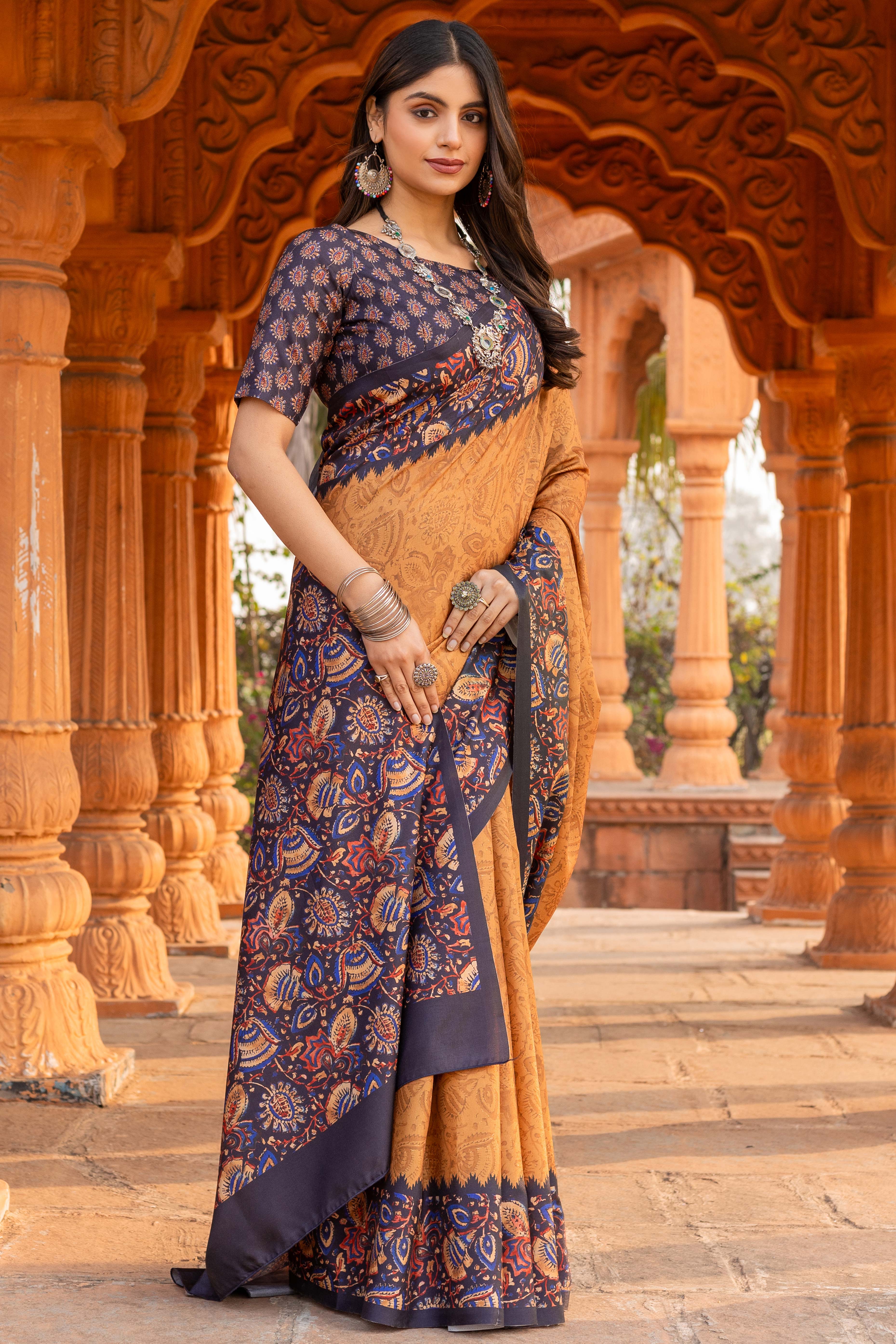 Graceful Mustard Floral Printed Manipuri Cotton Silk Saree Showcasing Timeless Elegance