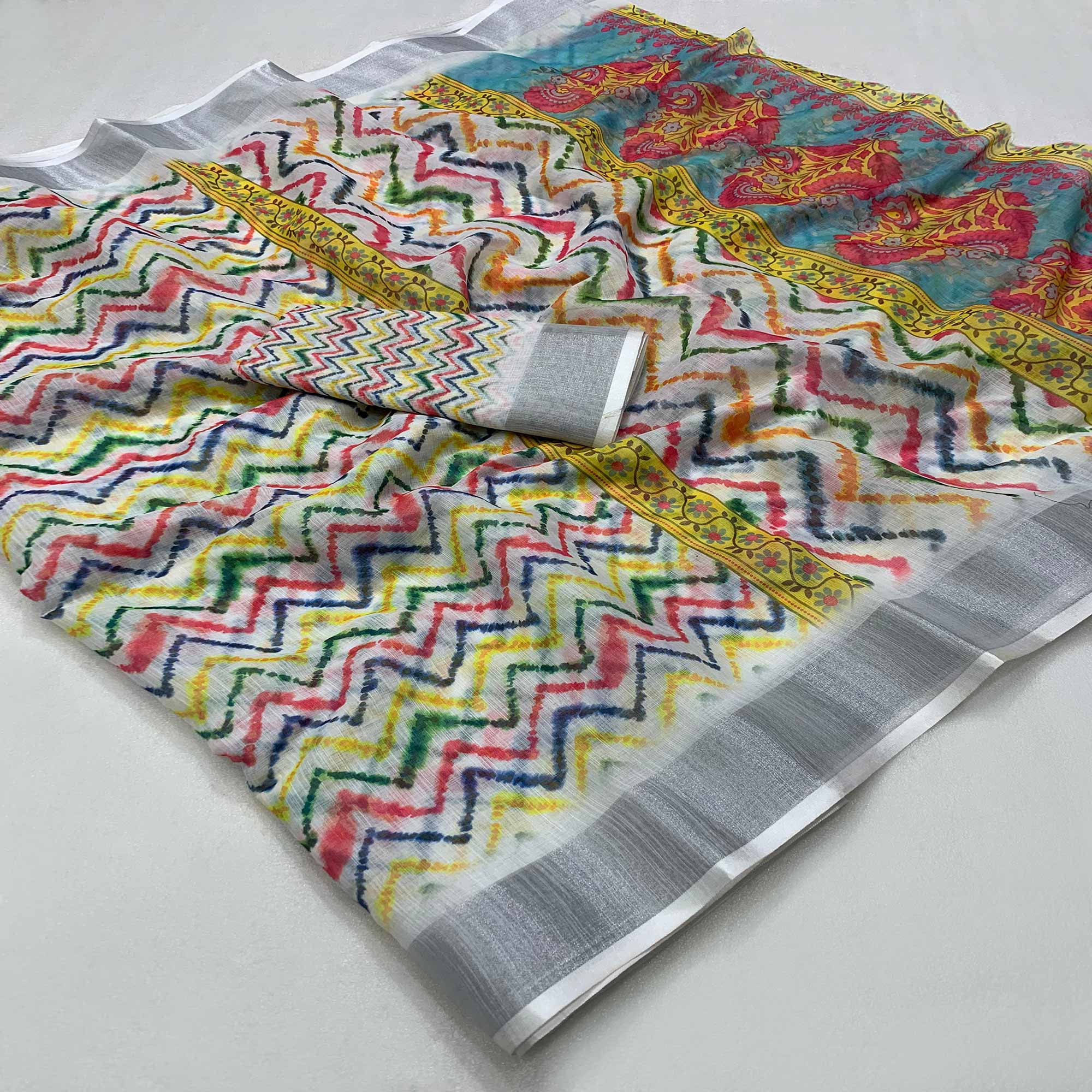 Multicolor Printed Soft Linen Saree