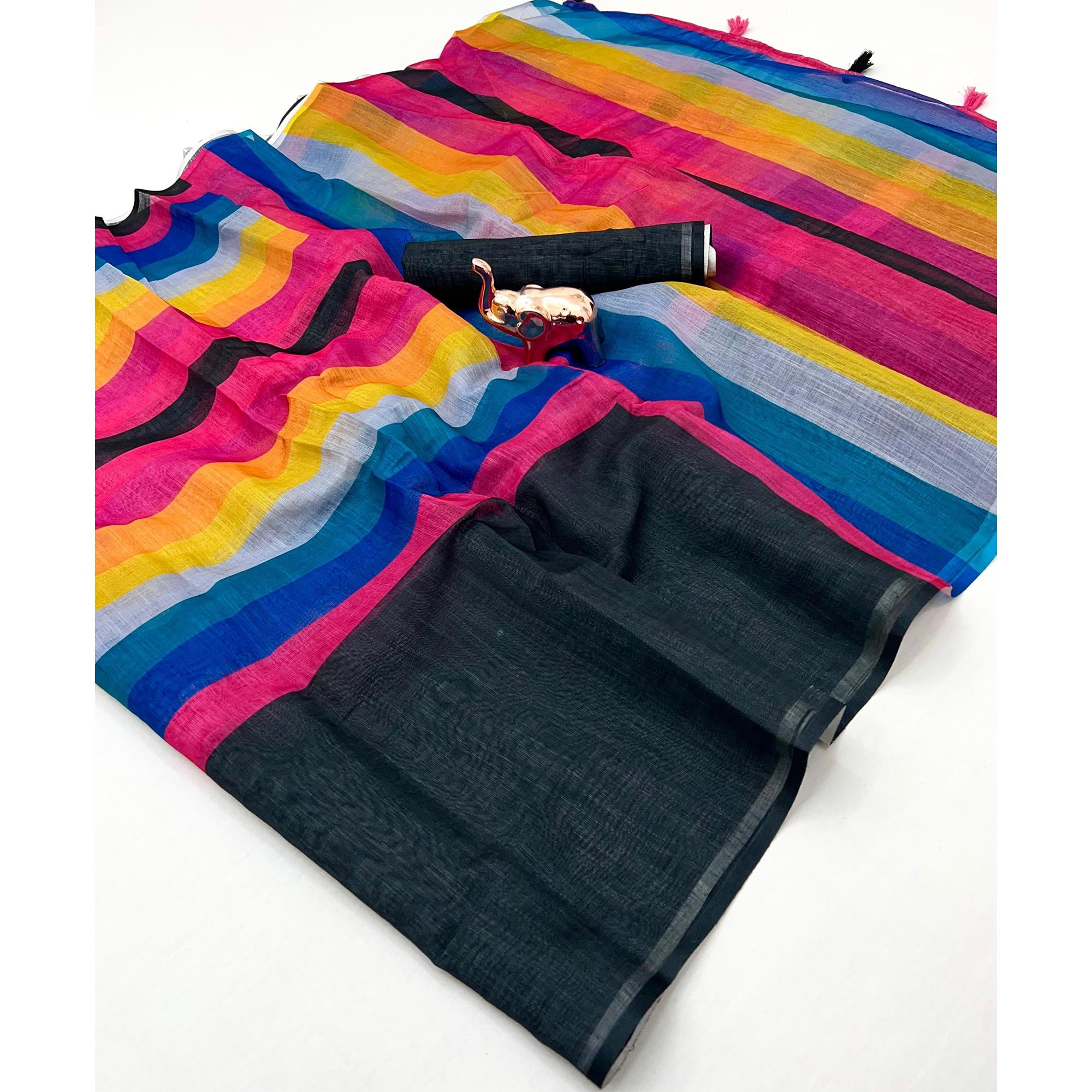 Multicolor Soft Linen Saree with Artistic Print