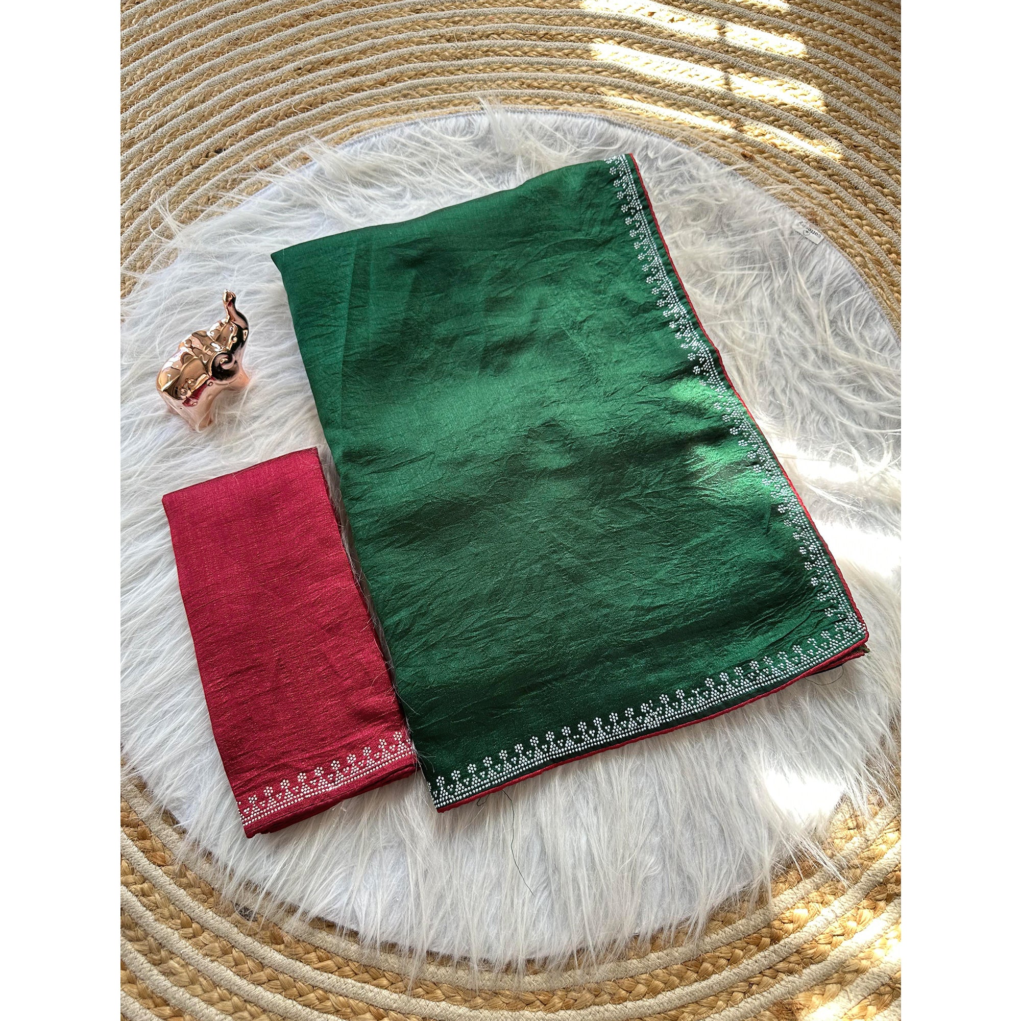 Green Partywear Vichitra Silk Saree Featuring Exquisite Swarovski Stone Work