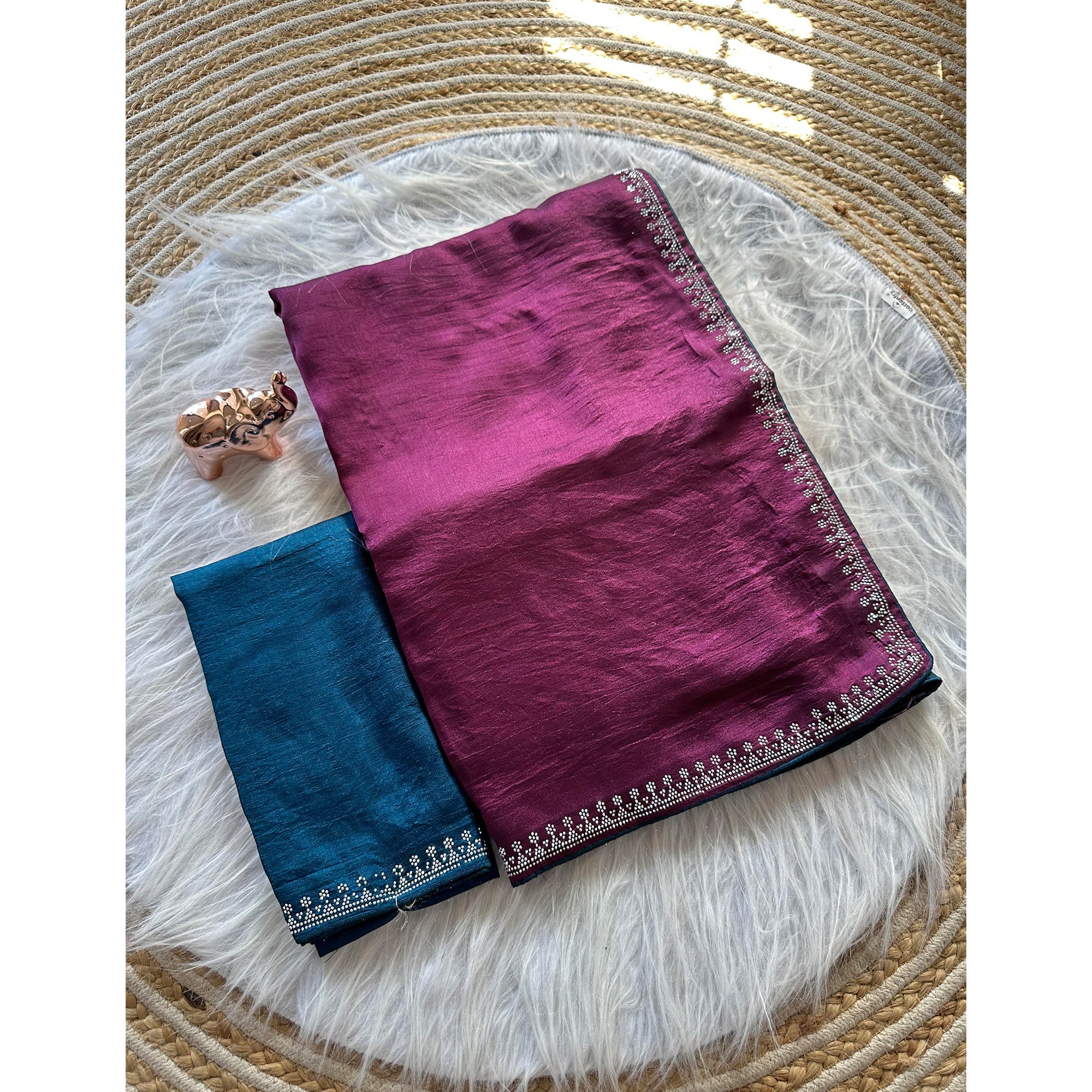 Magenta Partywear Vichitra Silk Saree Featuring Exquisite Swarovski Stone Work