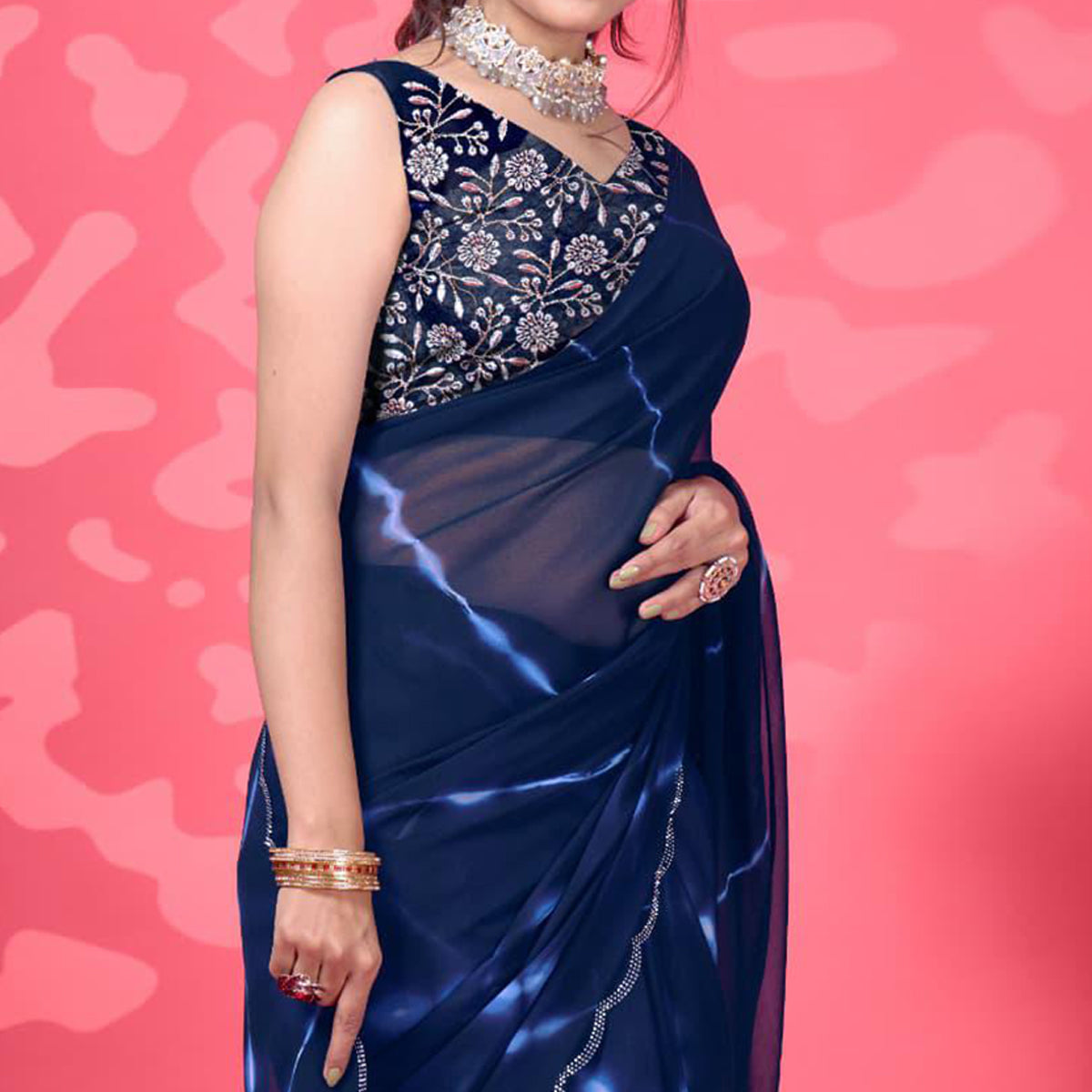 Blue Leheriya Printed Georgette Saree