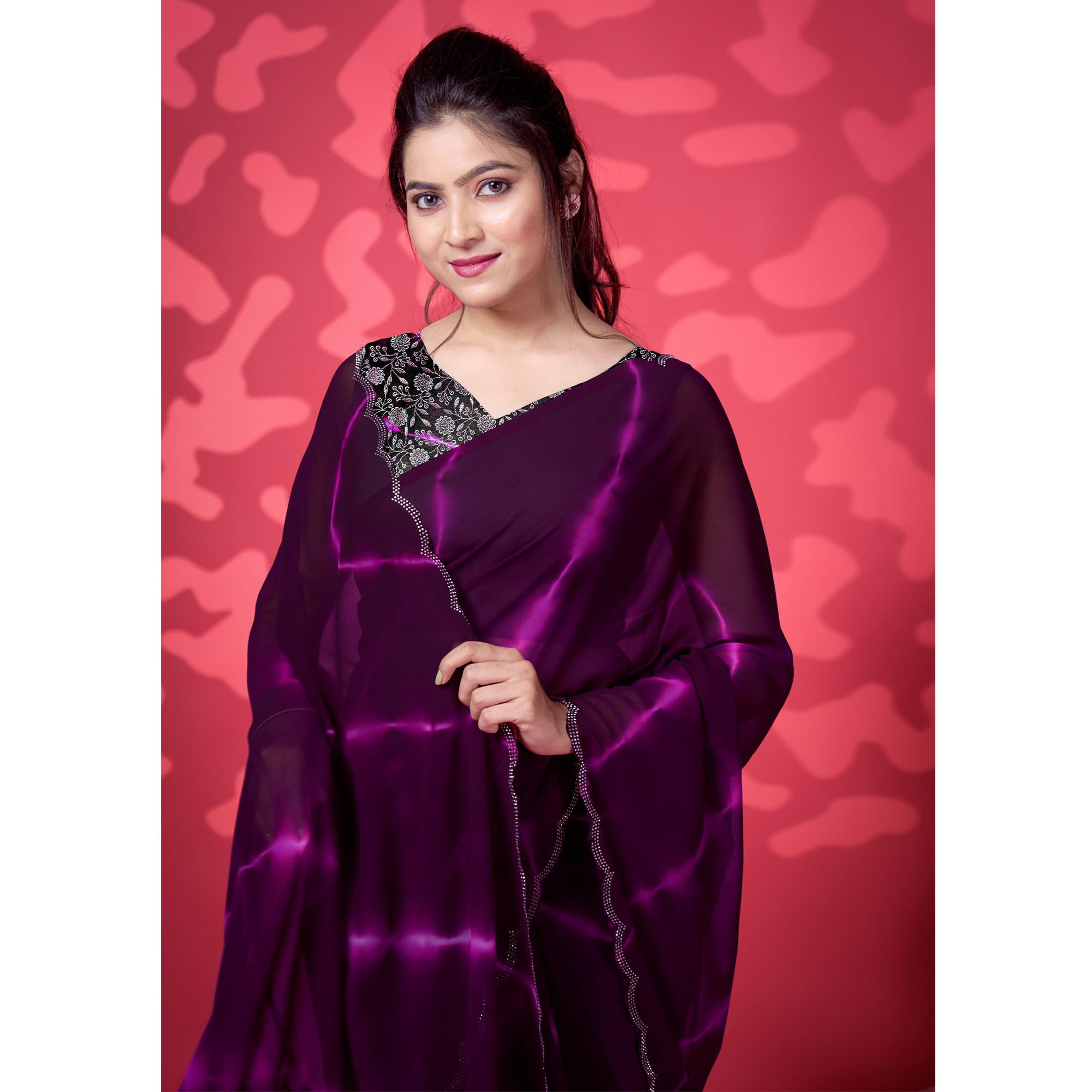 Purple Leheriya Printed Georgette Saree