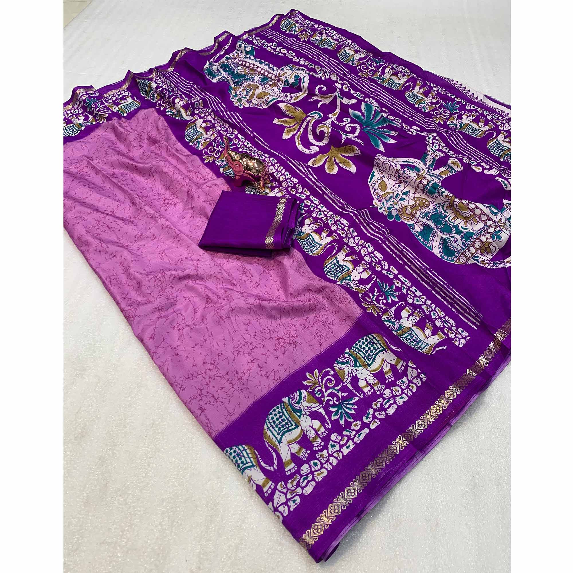 Pink Dola Silk Saree With Abstract Patterns And Kalamkari Pallu Art