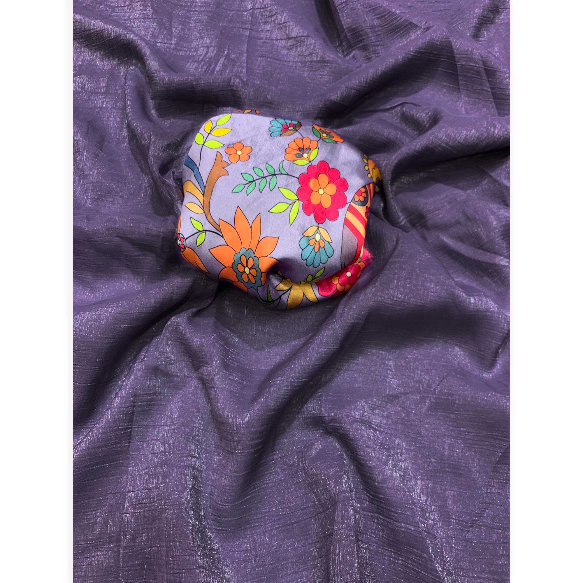 Purple Solid Crepe Crush Saree