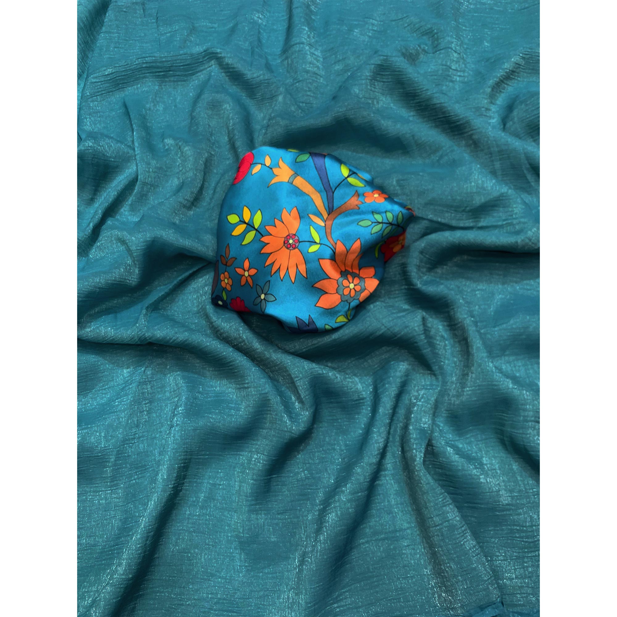 Teal Solid Crepe Crush Saree