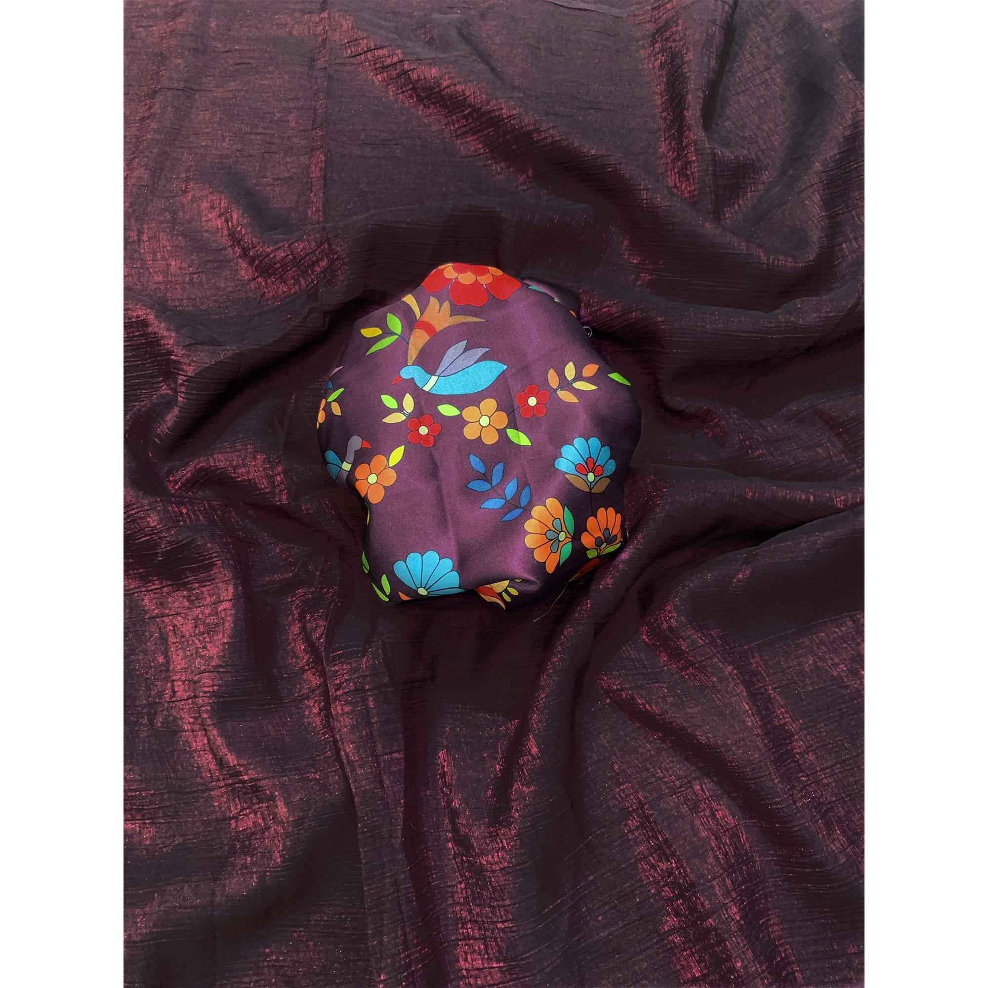 Wine Solid Crepe Crush Saree