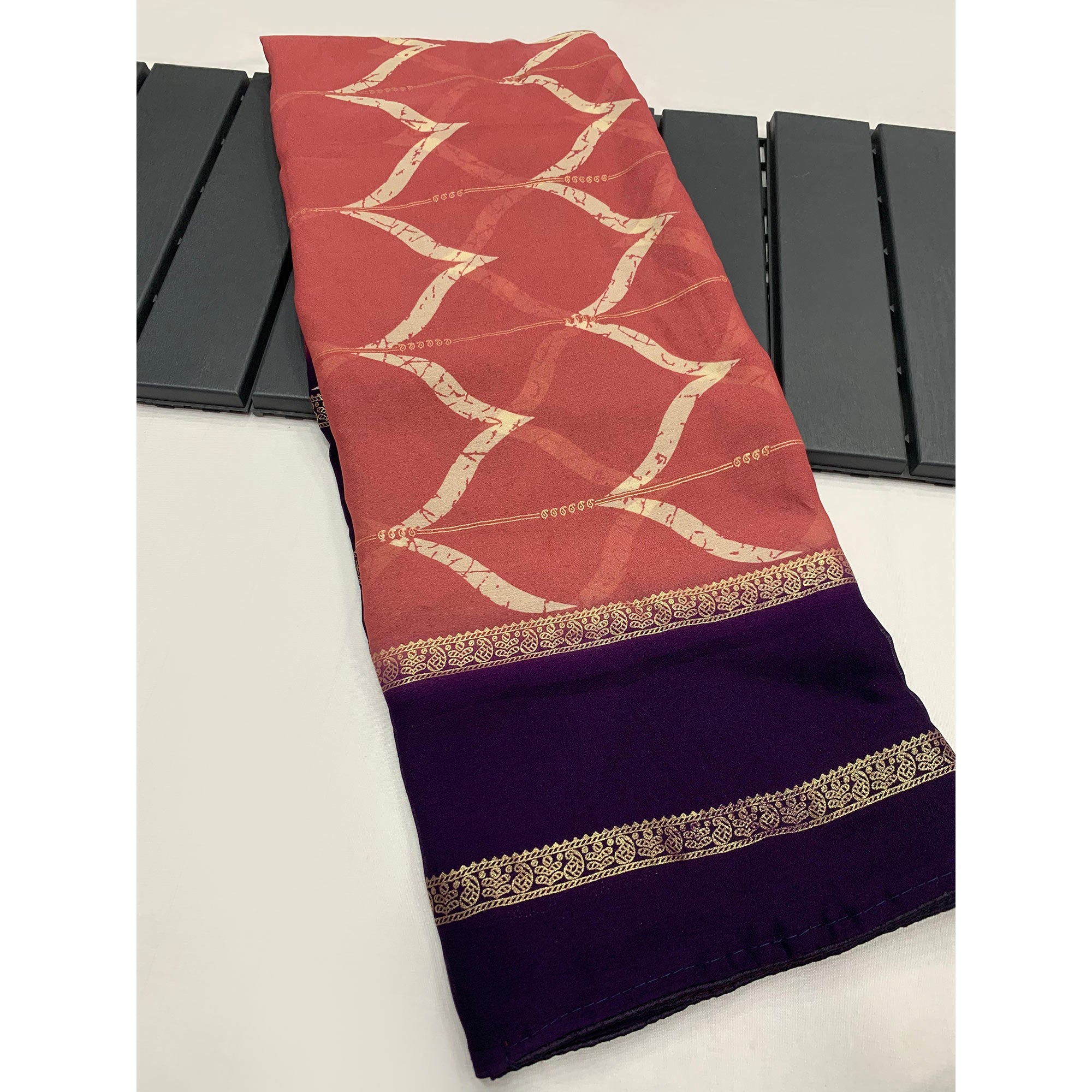 Peach Printed Georgette Saree