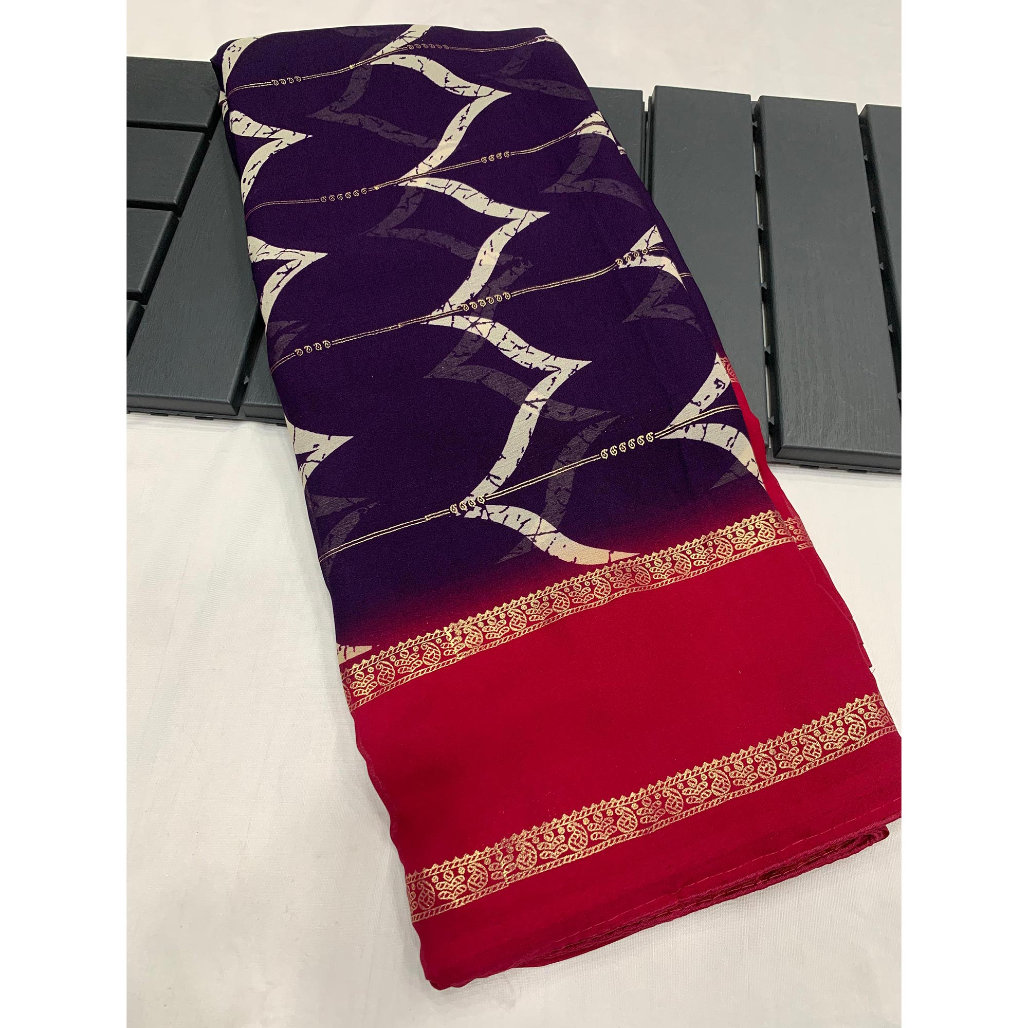 Purple Printed Georgette Saree