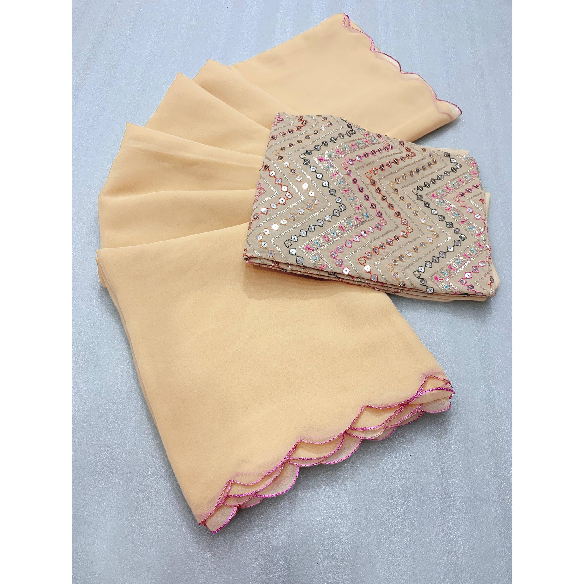 Beige Solid Georgette Saree