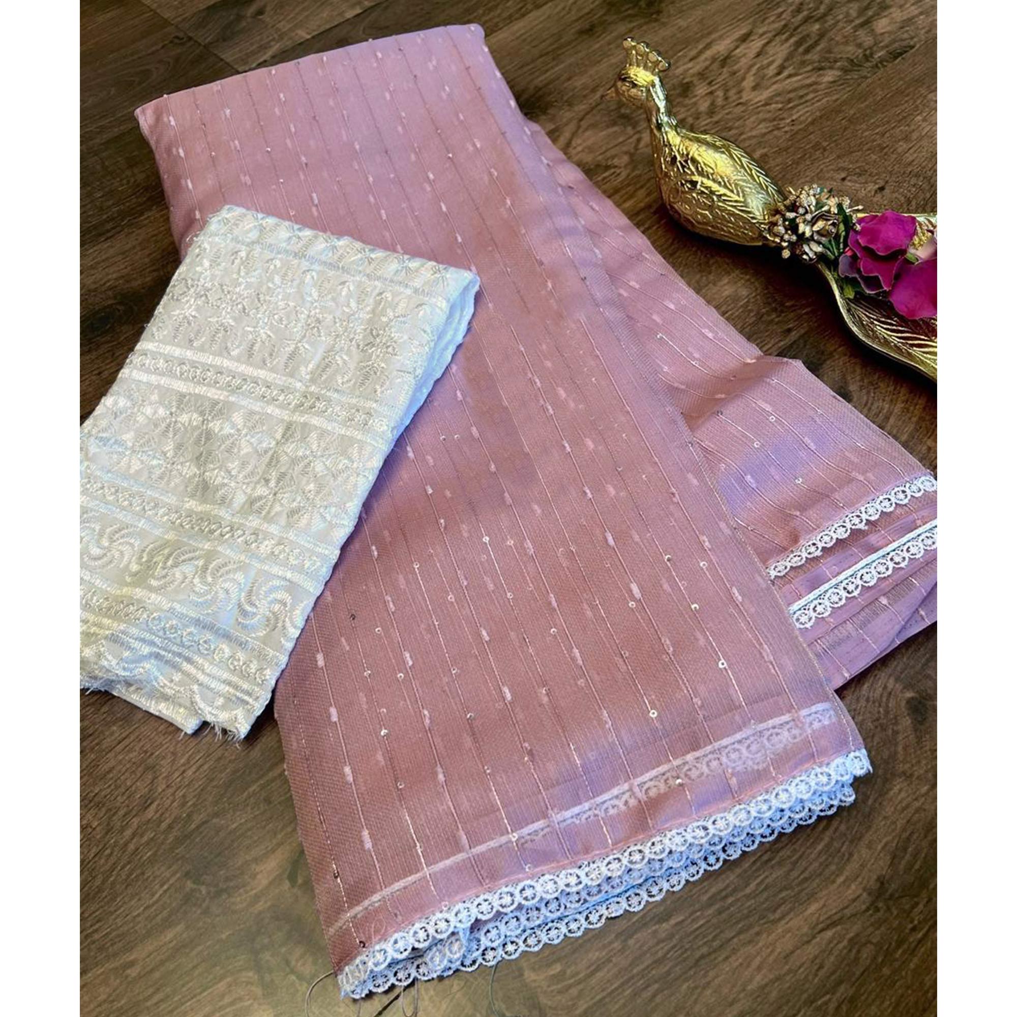 Pink Sequins Embroidered Organza Saree