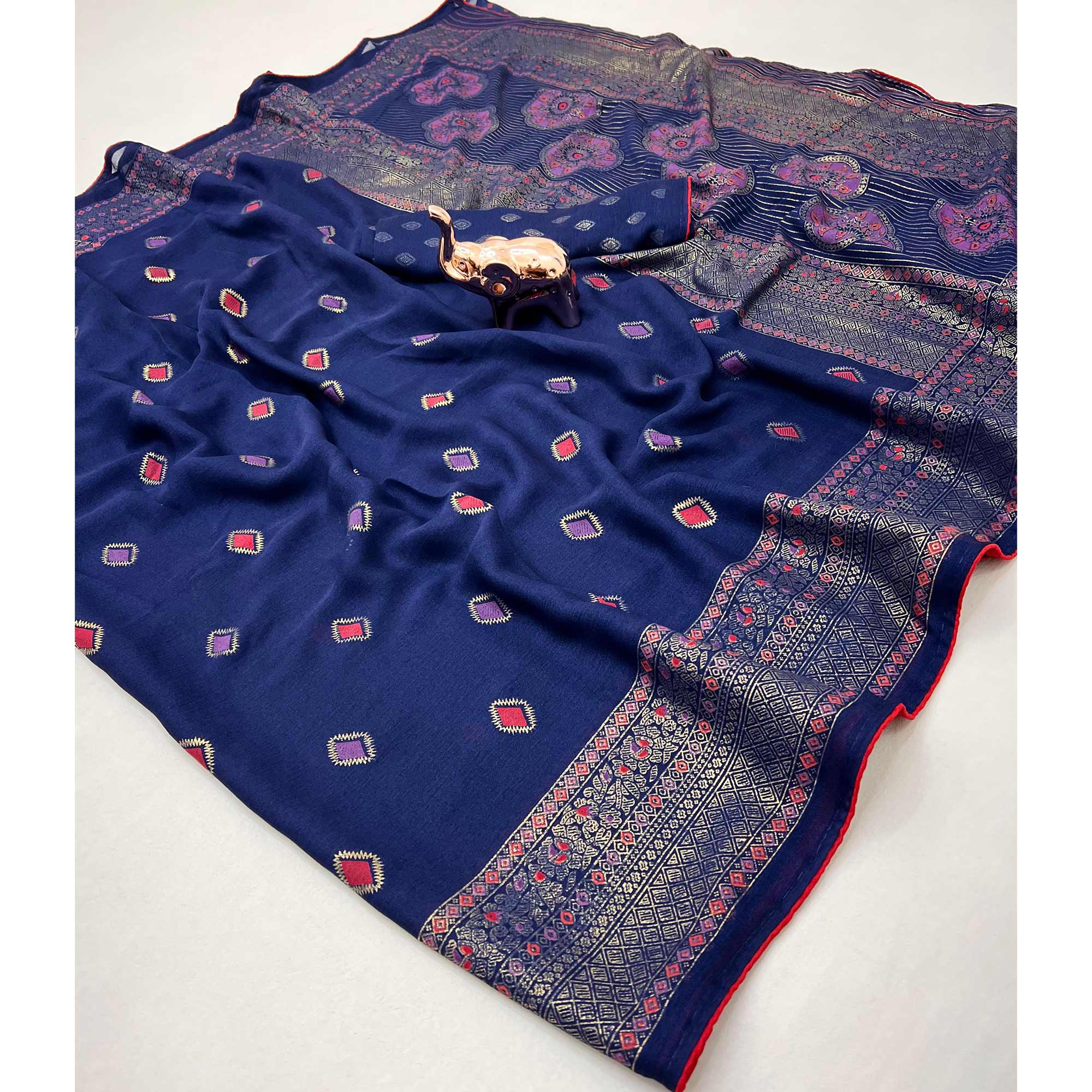 Blue Viscose Saree with Foil Geometric Prints