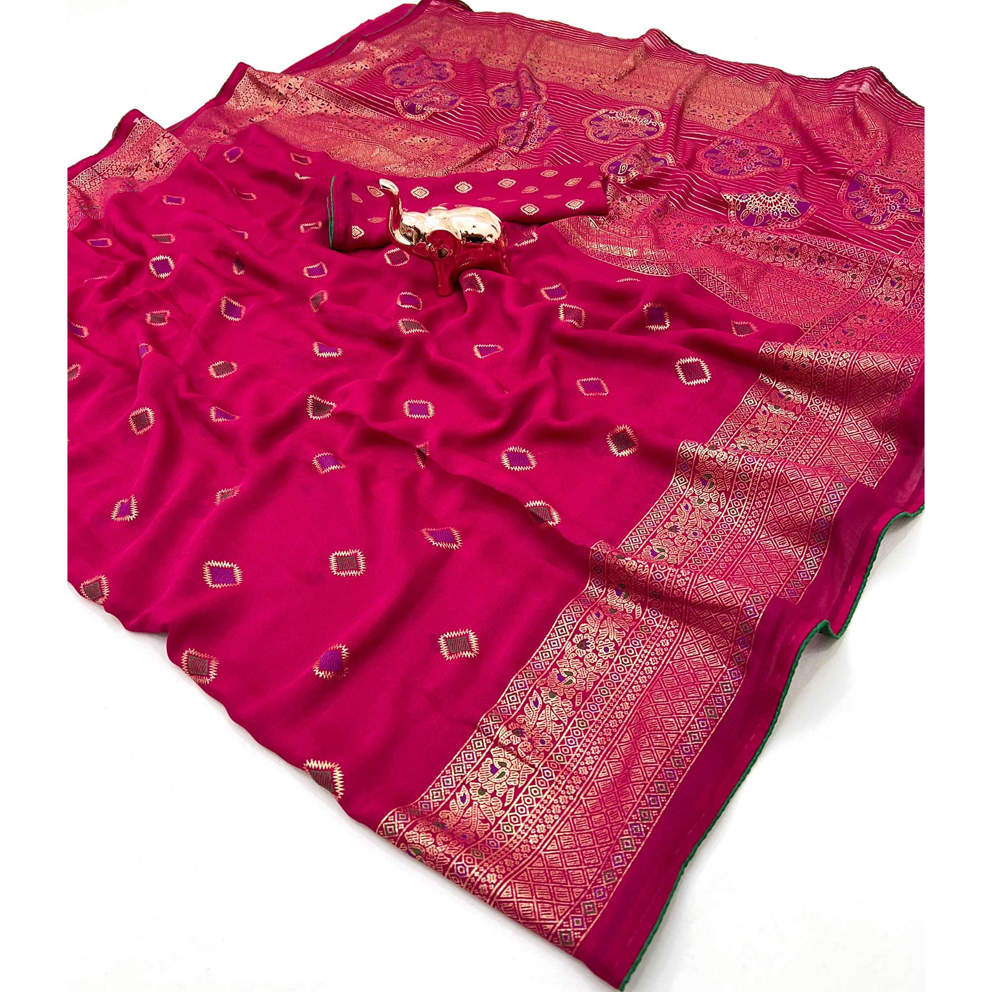 Pink Viscose Saree with Foil Geometric Prints