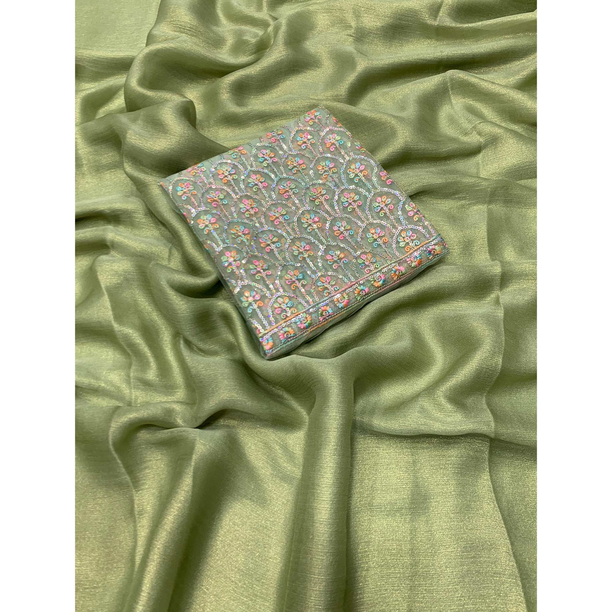 Green Solid Chiffon Saree