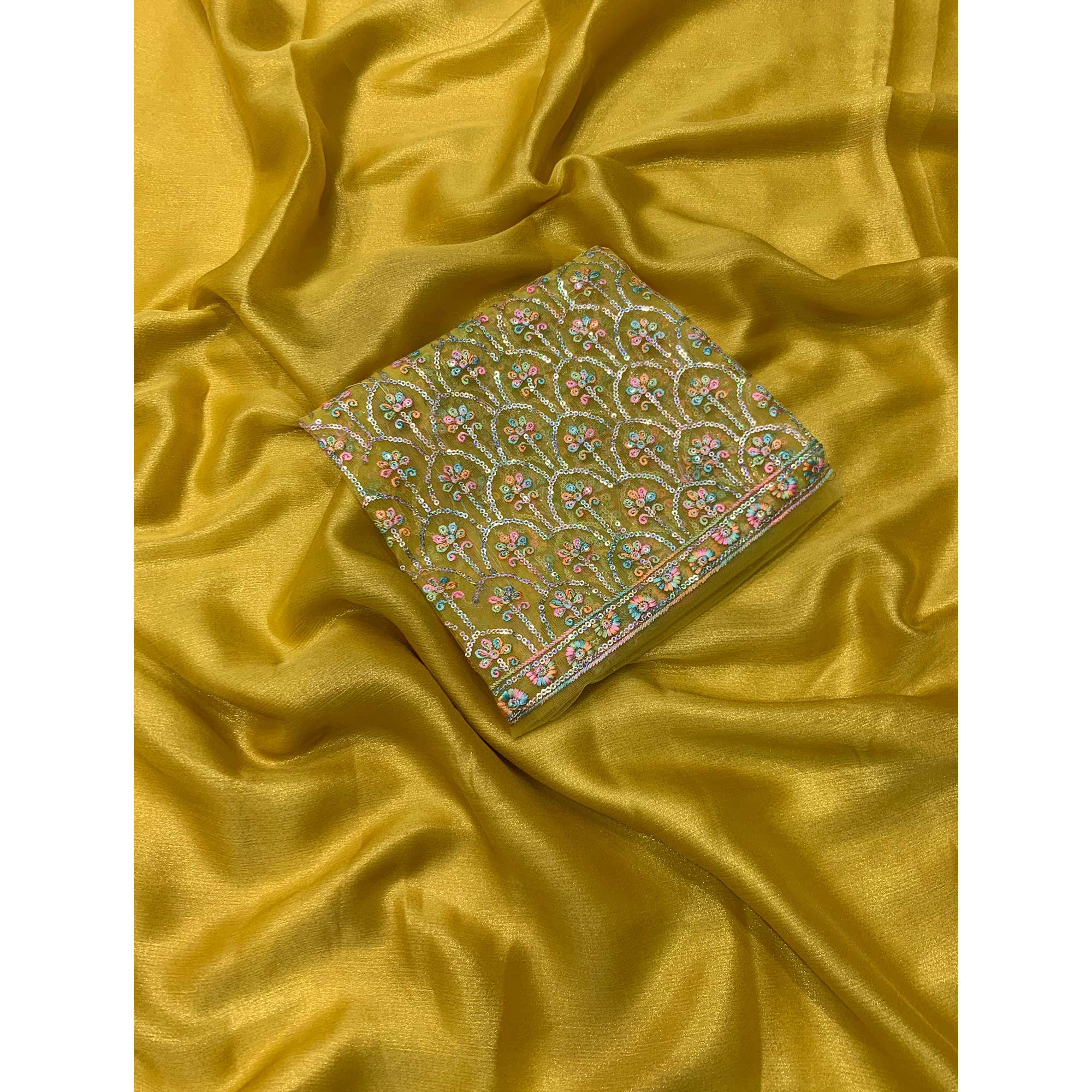 Lemon Yellow Solid Chiffon Saree