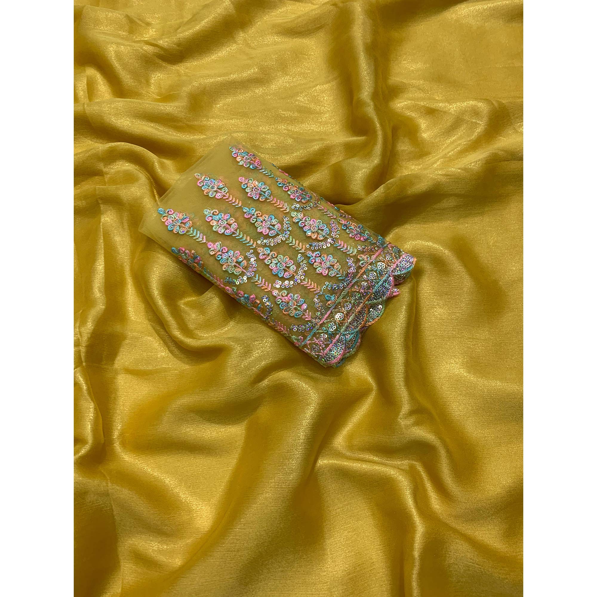 Mustard Gold Coating Solid Chiffon Saree