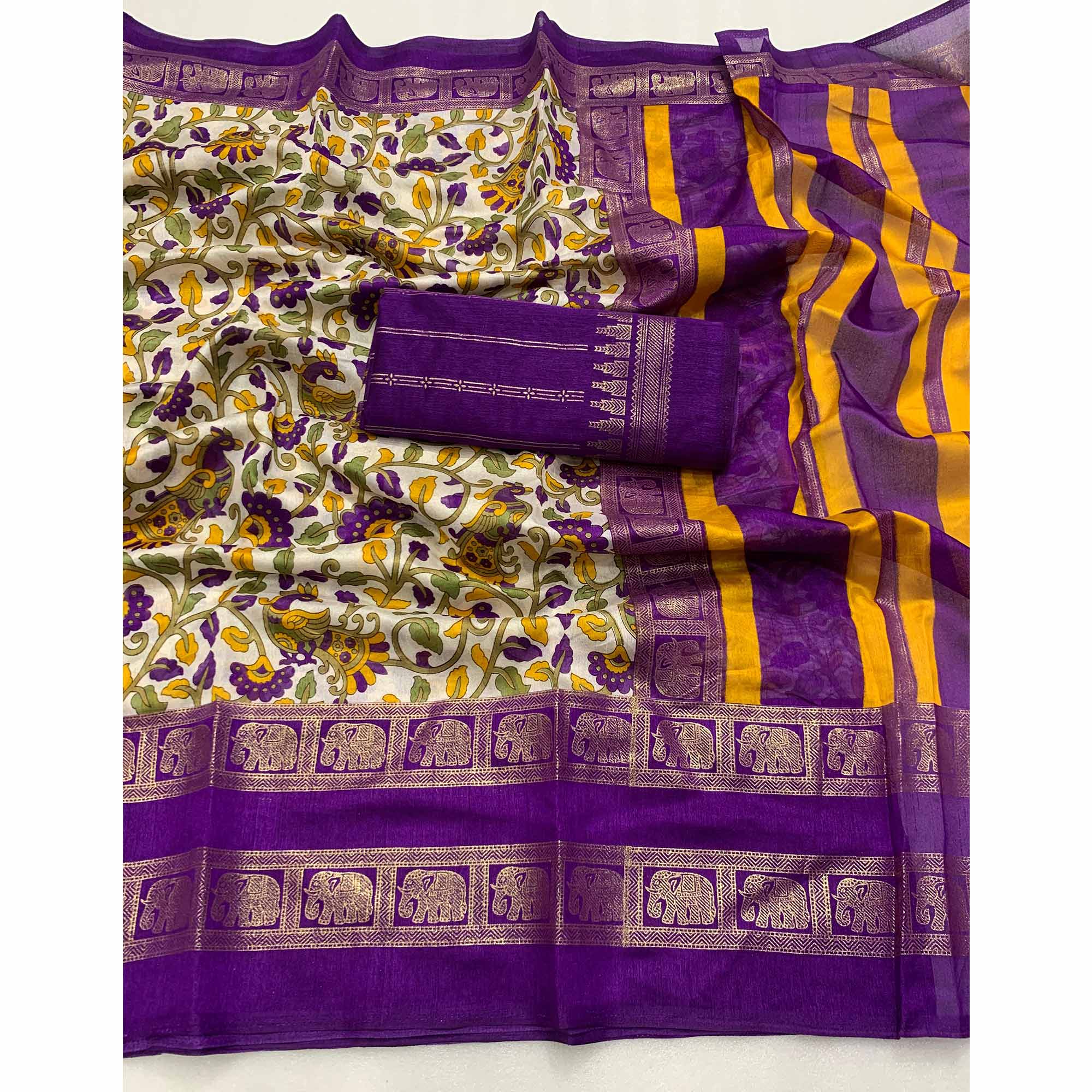 Purple Kalamkari Printed Dola Silk Saree