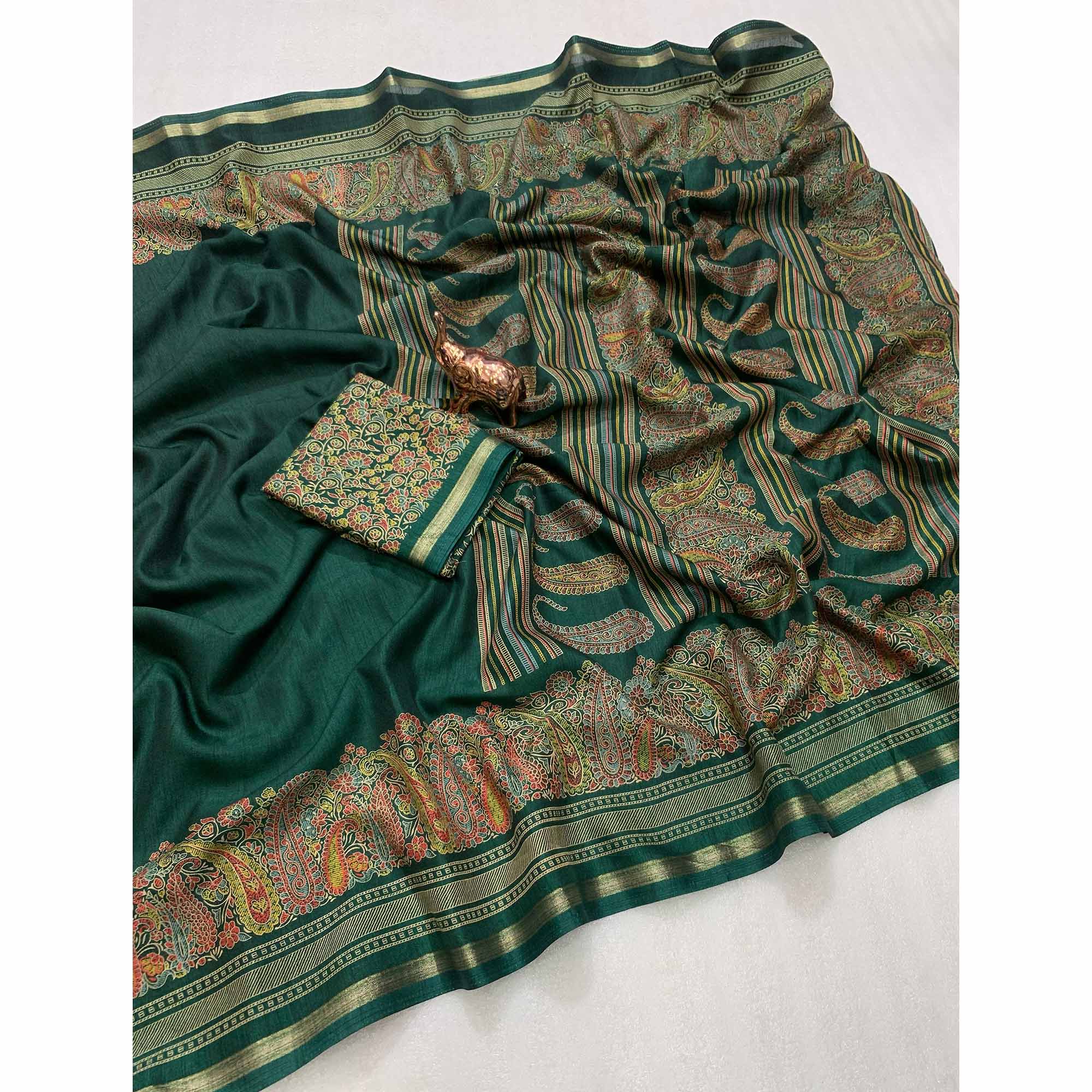 Traditional Green Kashmiri Printed Silk Blend Saree