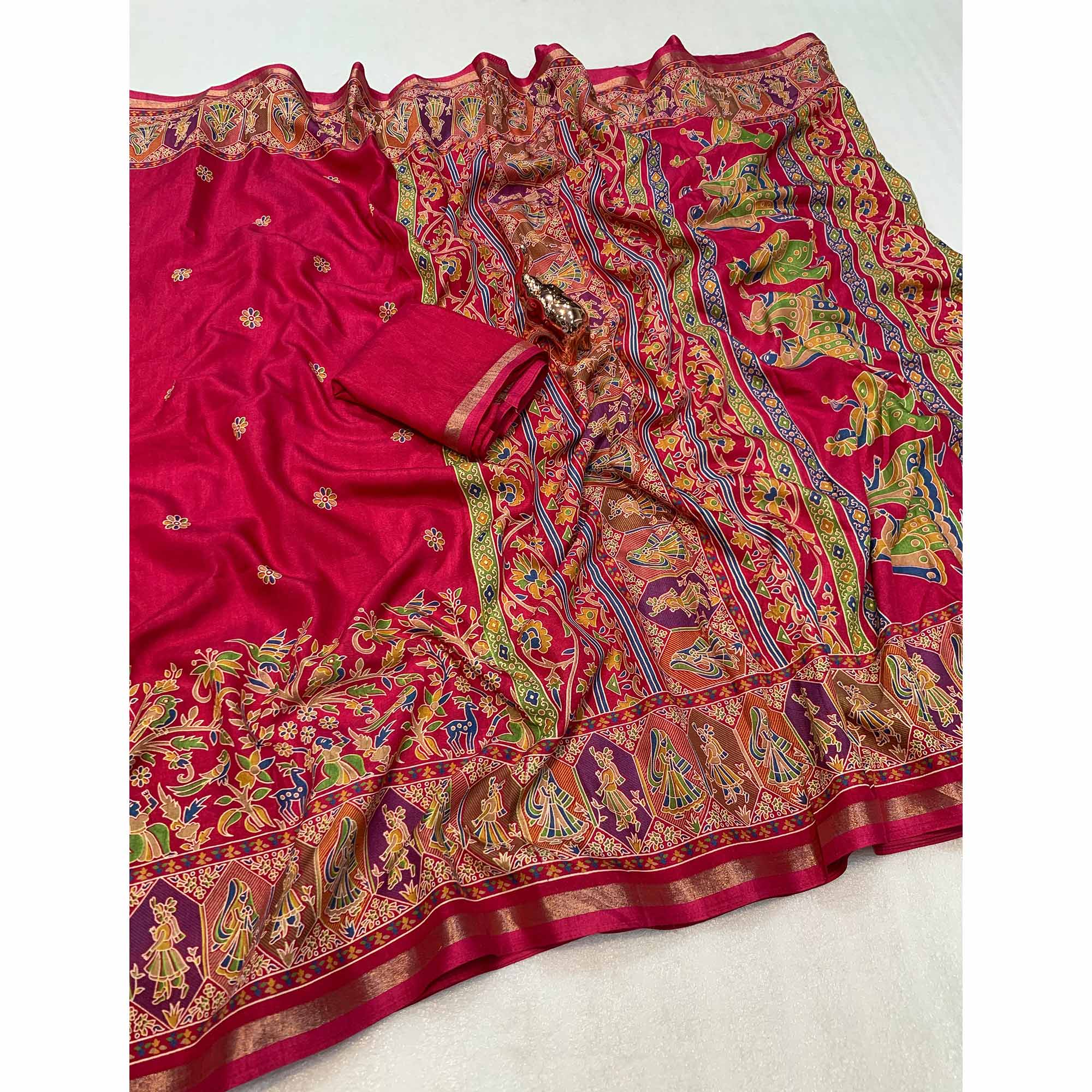 Pink Cotton Blend Saree with Ethnic Kashmiri Inspired Paisley Design