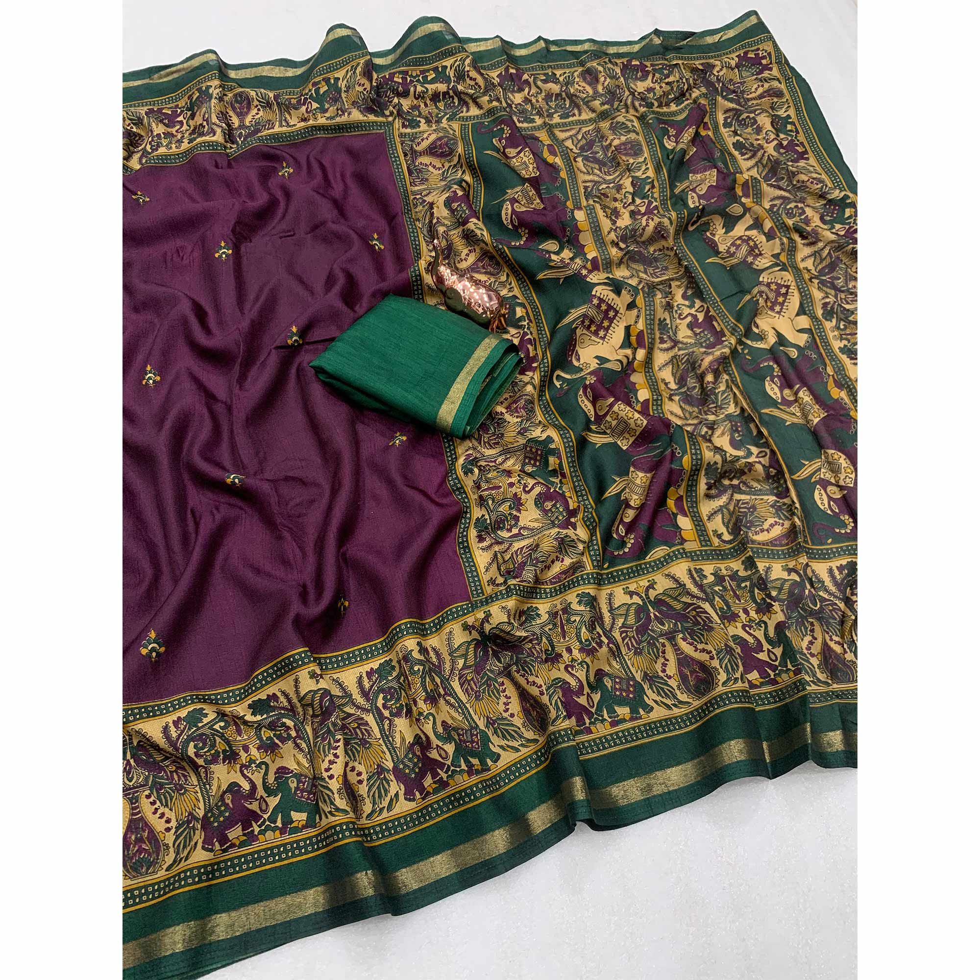 Plum Purple Cotton Blend Saree with Ethnic Kashmiri-Inspired Paisley Design
