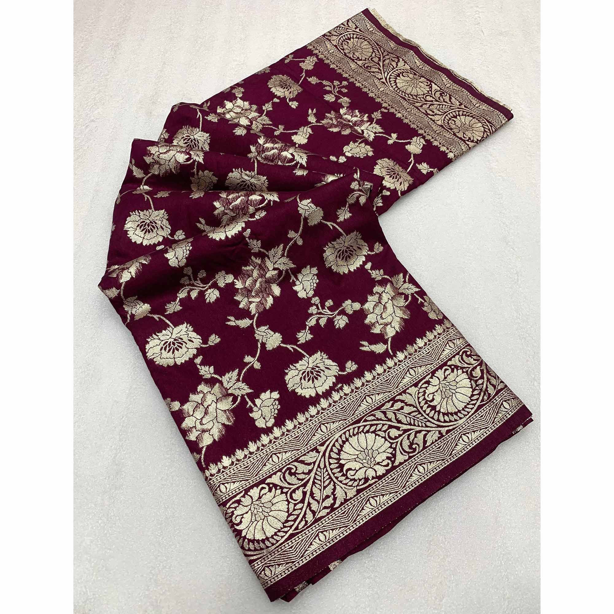 Wine Zari Woven Dola Silk Saree