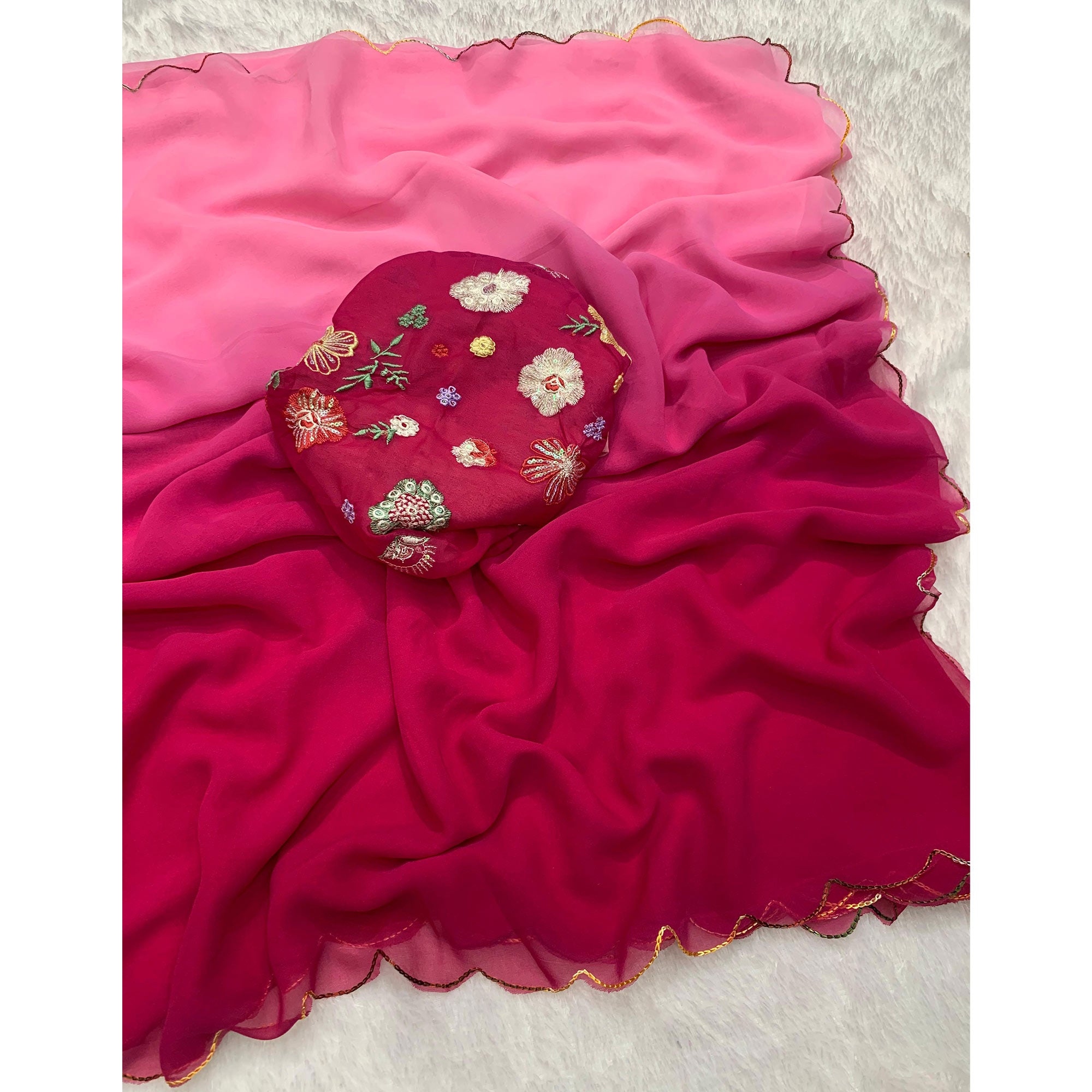 Pink Printed Georgette Saree