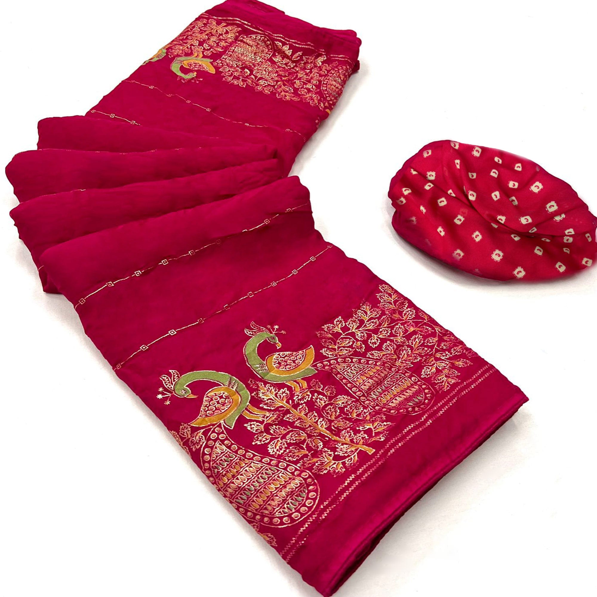 Pink Floral Foil Printed Georgette Saree
