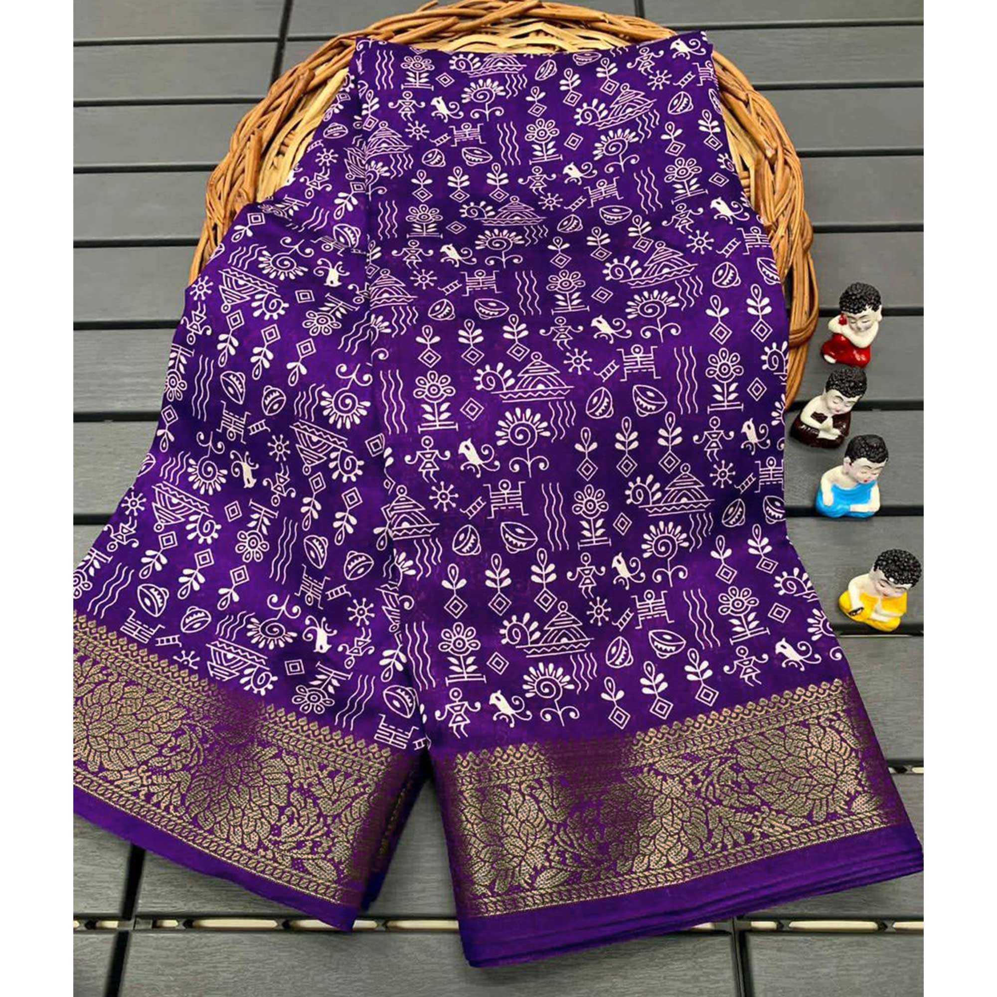 Violet Printed Cotton Silk Saree