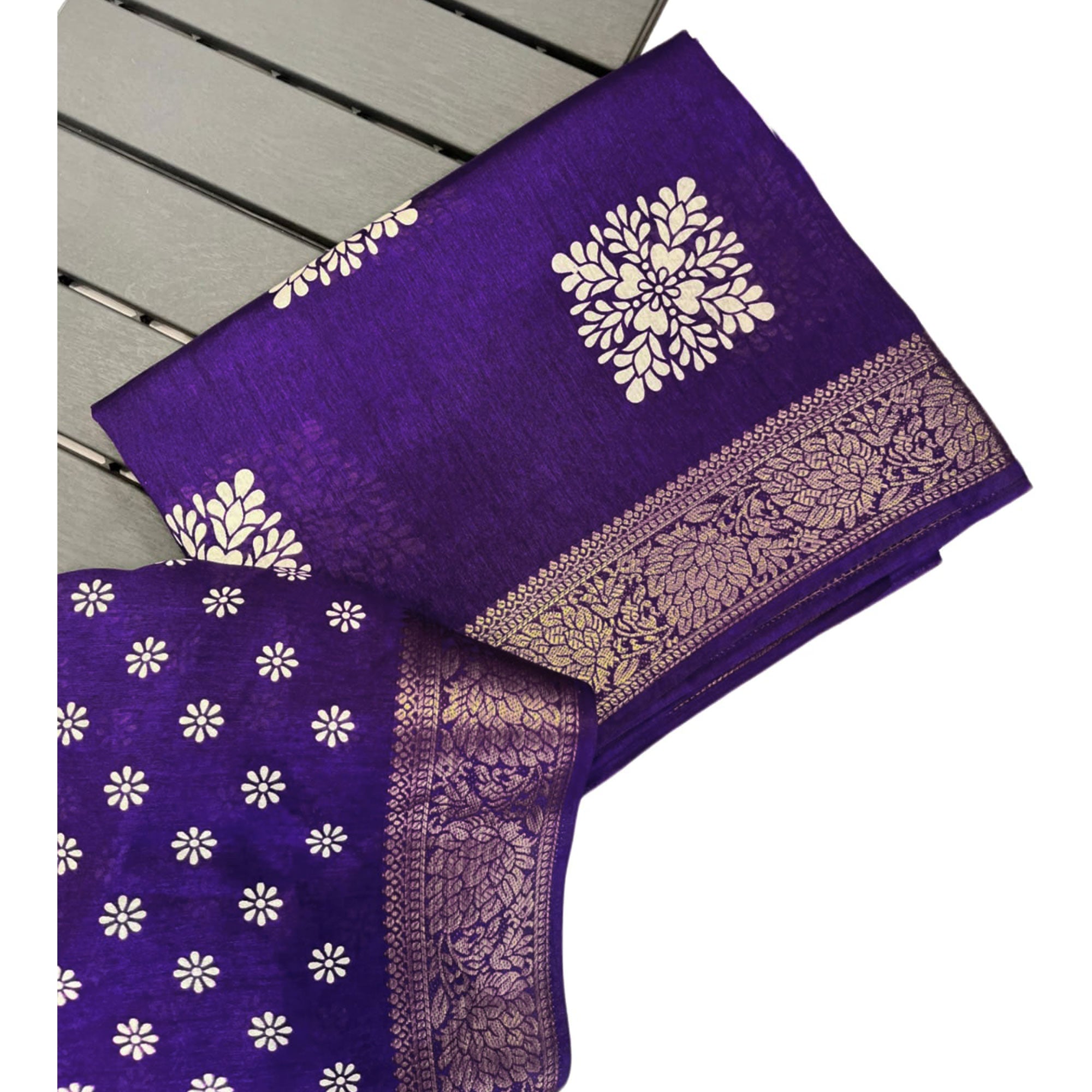 Violet Printed Cotton Silk Saree