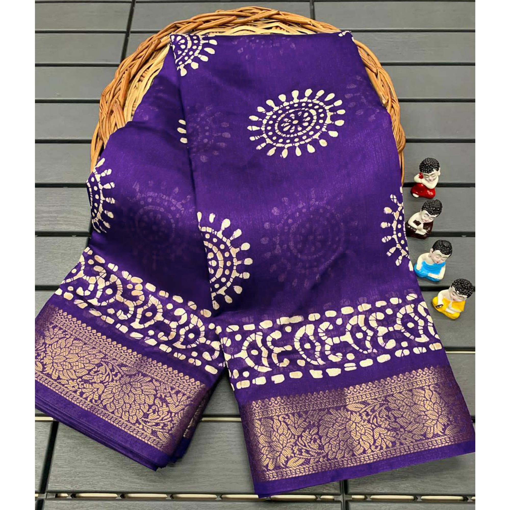 Violet Printed Cotton Silk Saree