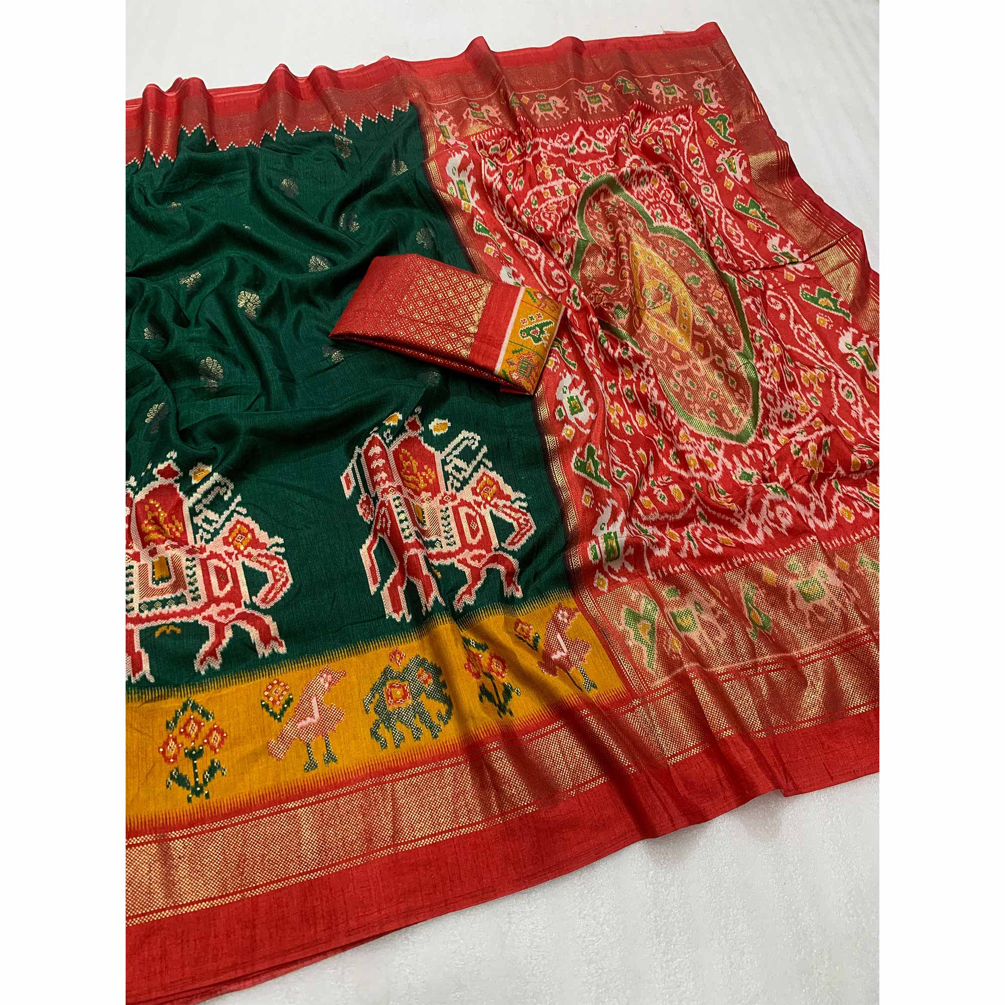 Green Patola Printed Dola Silk Saree