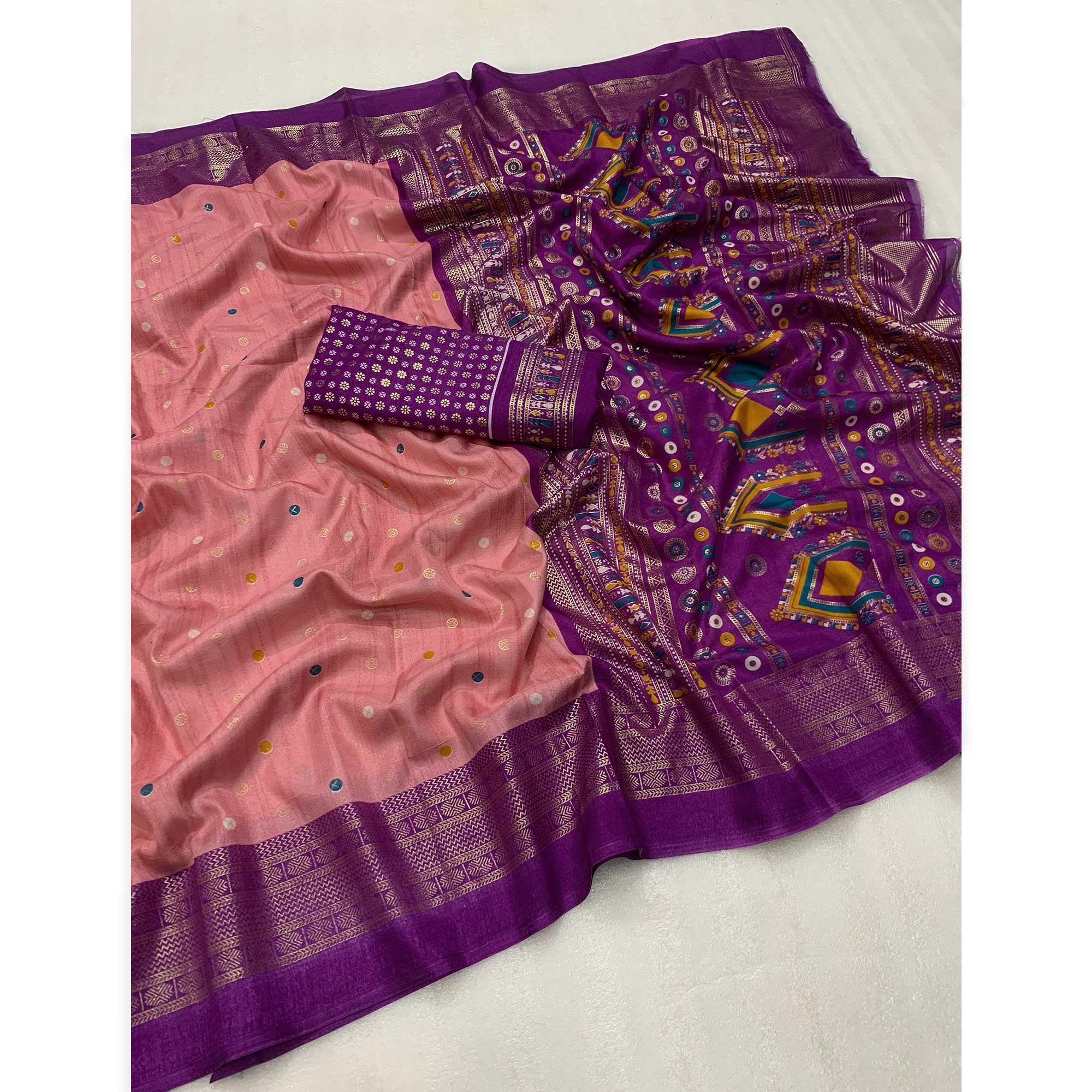 Peach Patola Printed Dola Silk Saree