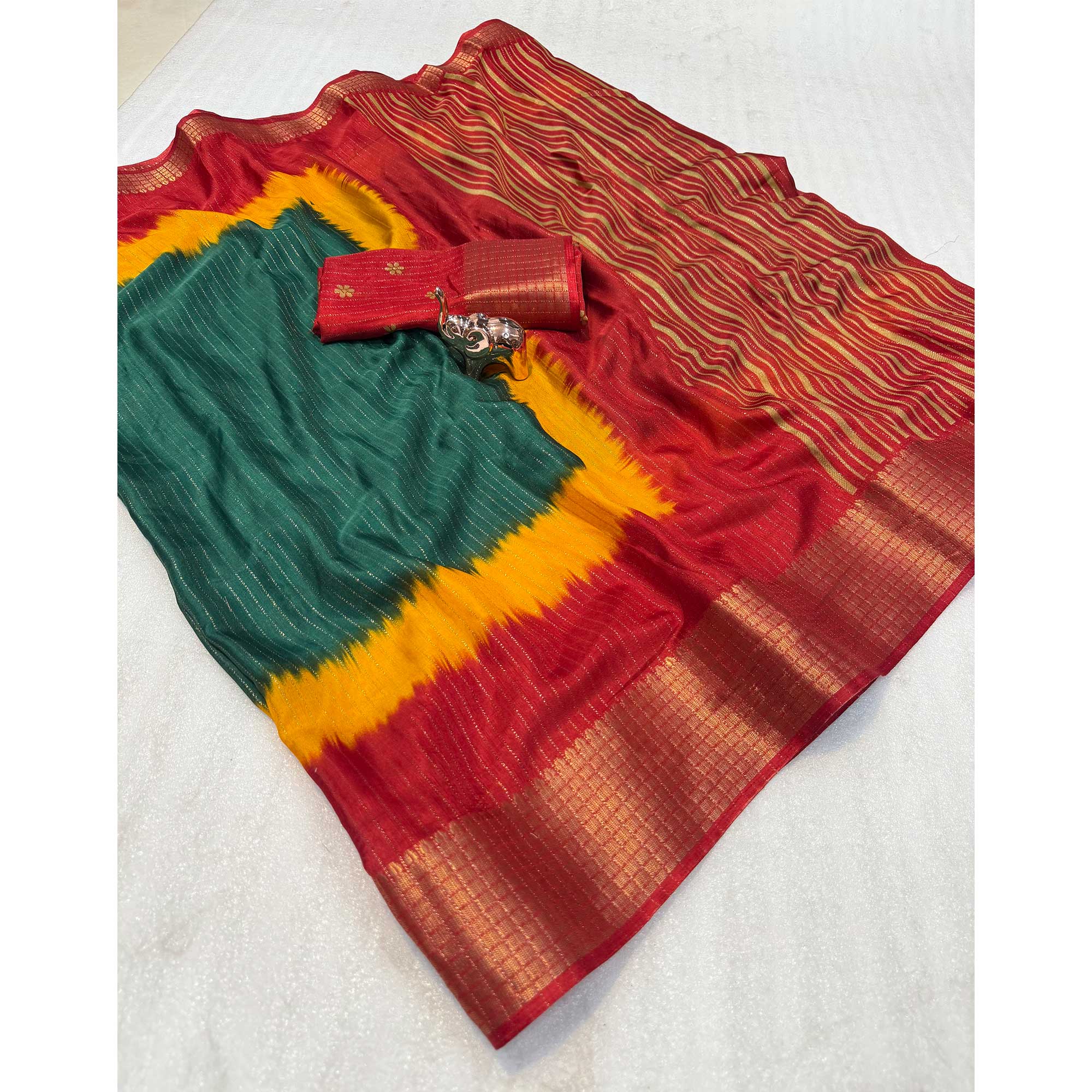 Green Dual Tone Woven Dola Silk Saree with Zari Weaving