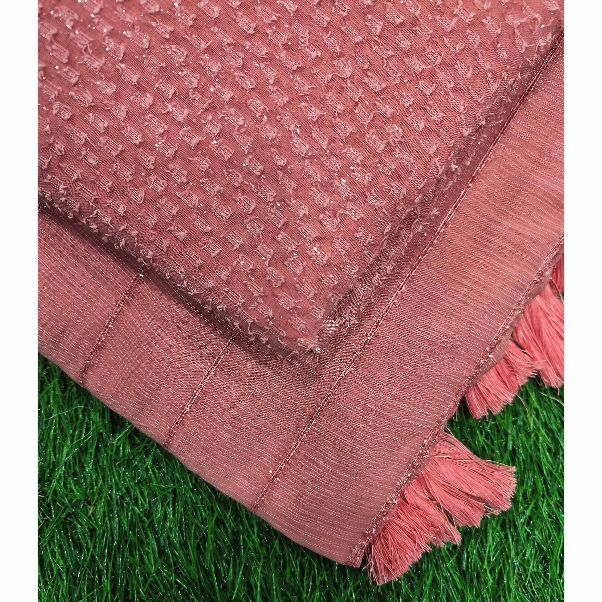 Pink Woven Chiffon Saree with Tassels