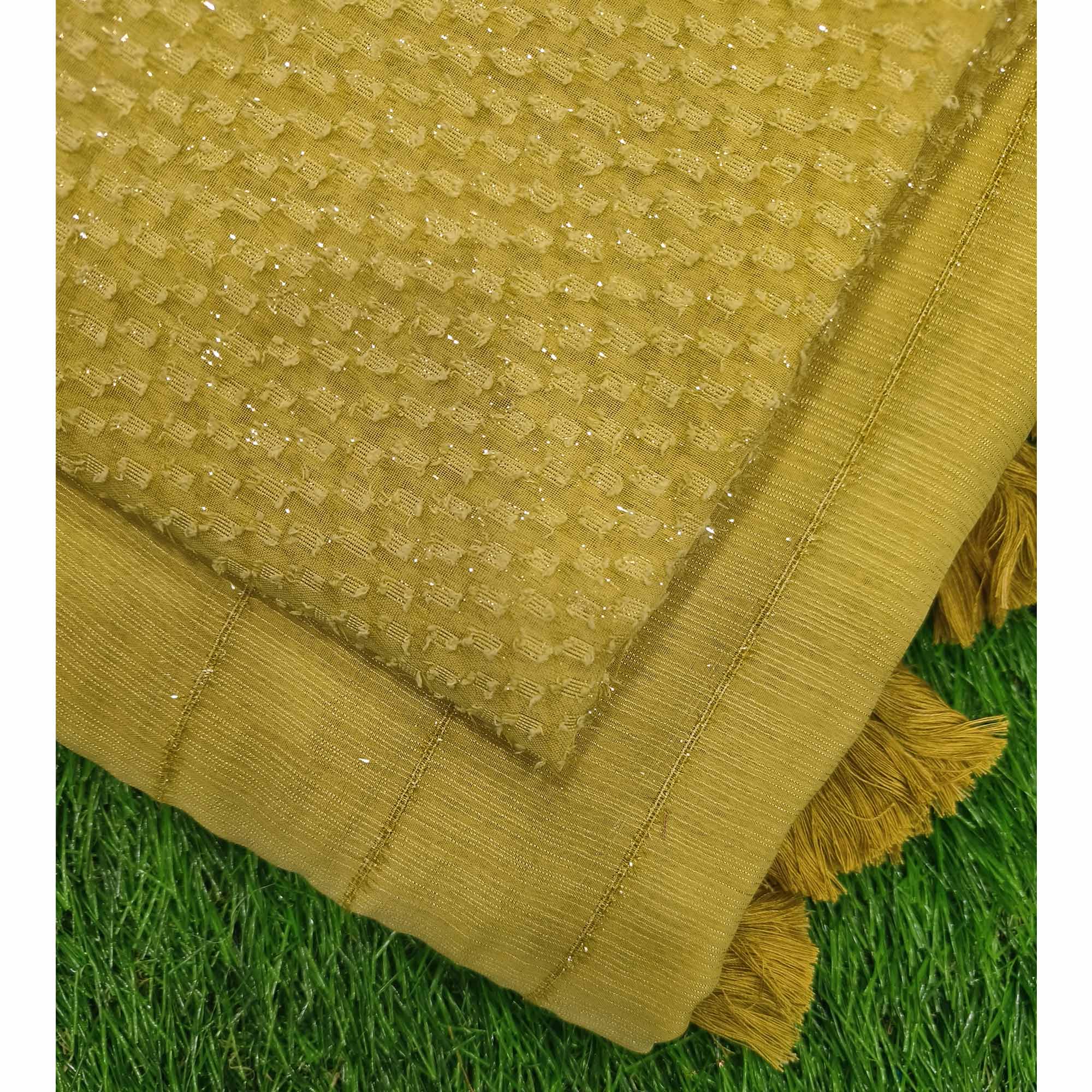 Yellow Woven Chiffon Saree with Tassels