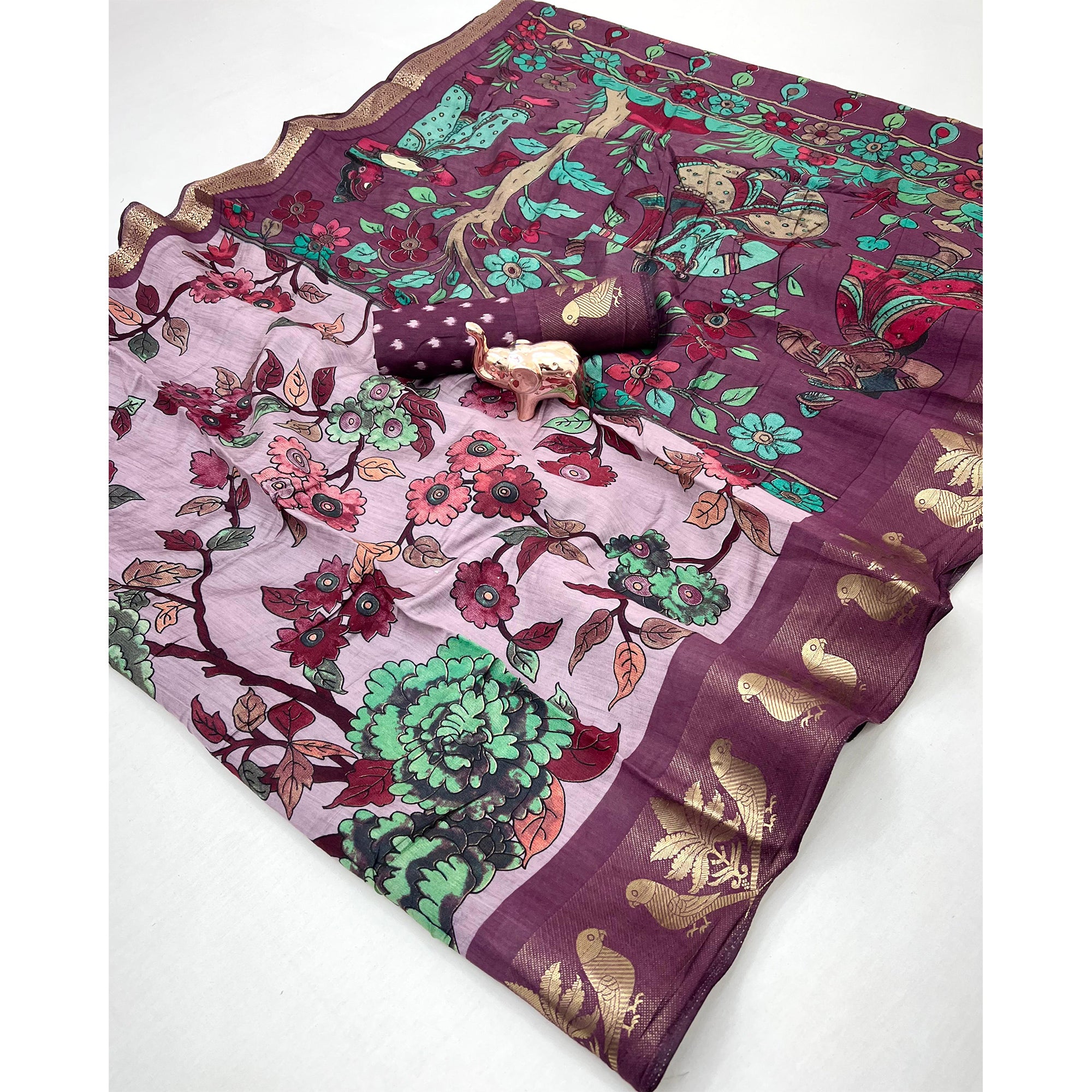 Light Purple Floral Printed Saree Crafted in Soft Mulmul Cotton with Zari Border