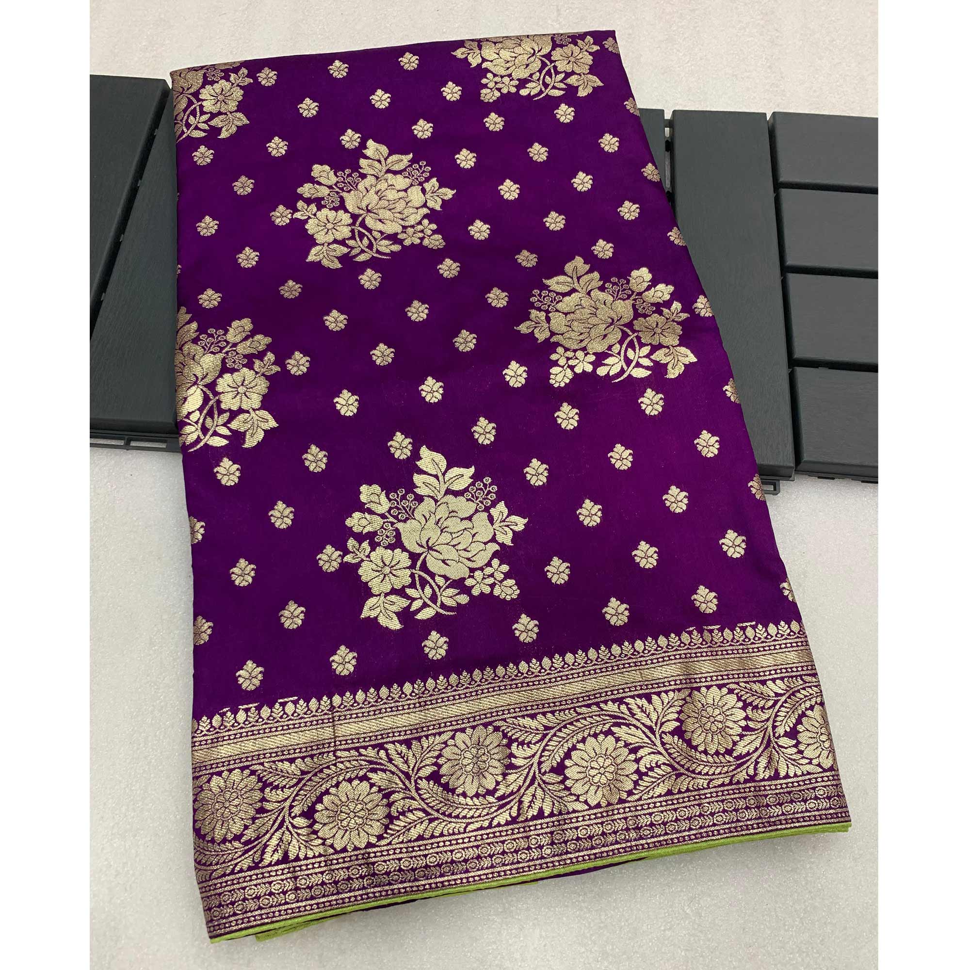 Purple Floral Woven Dola Silk Saree