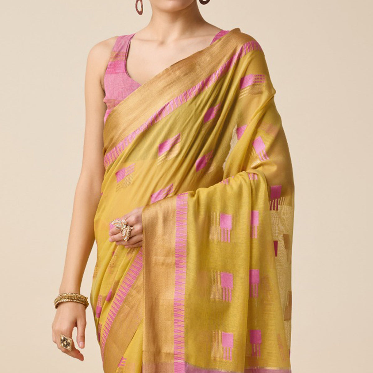 Mustard Zari Woven Cotton Silk Saree