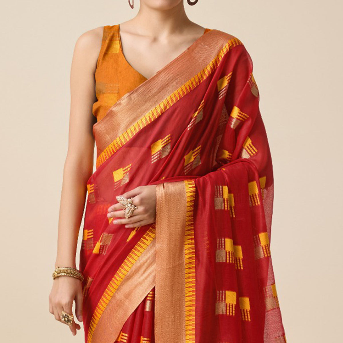 Red Zari Woven Cotton Silk Saree