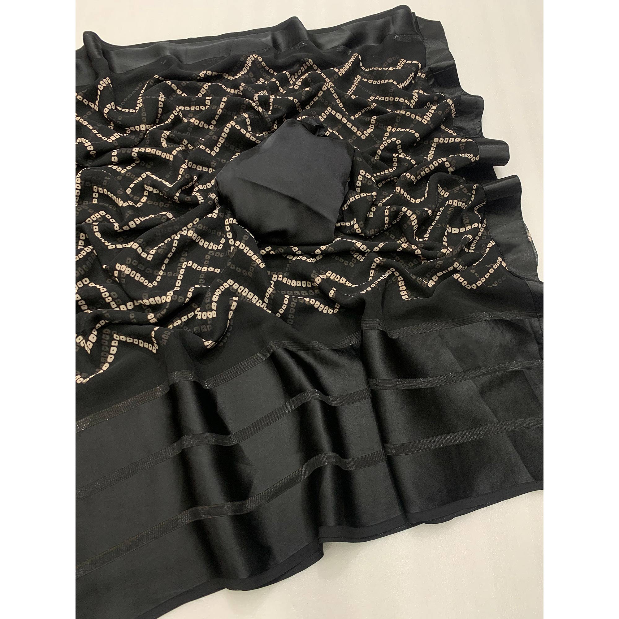 Black Bandhani Printed Georgette Saree