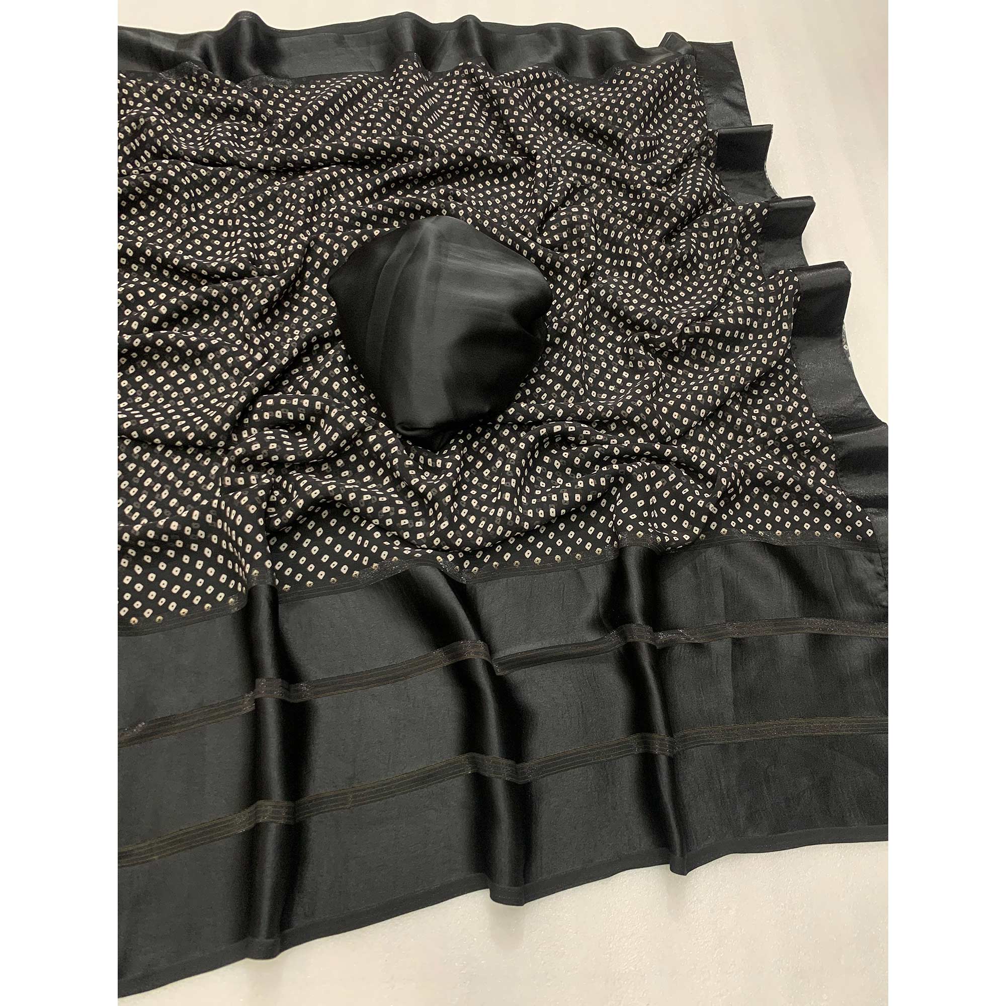 Black Bandhani Printed Georgette Saree