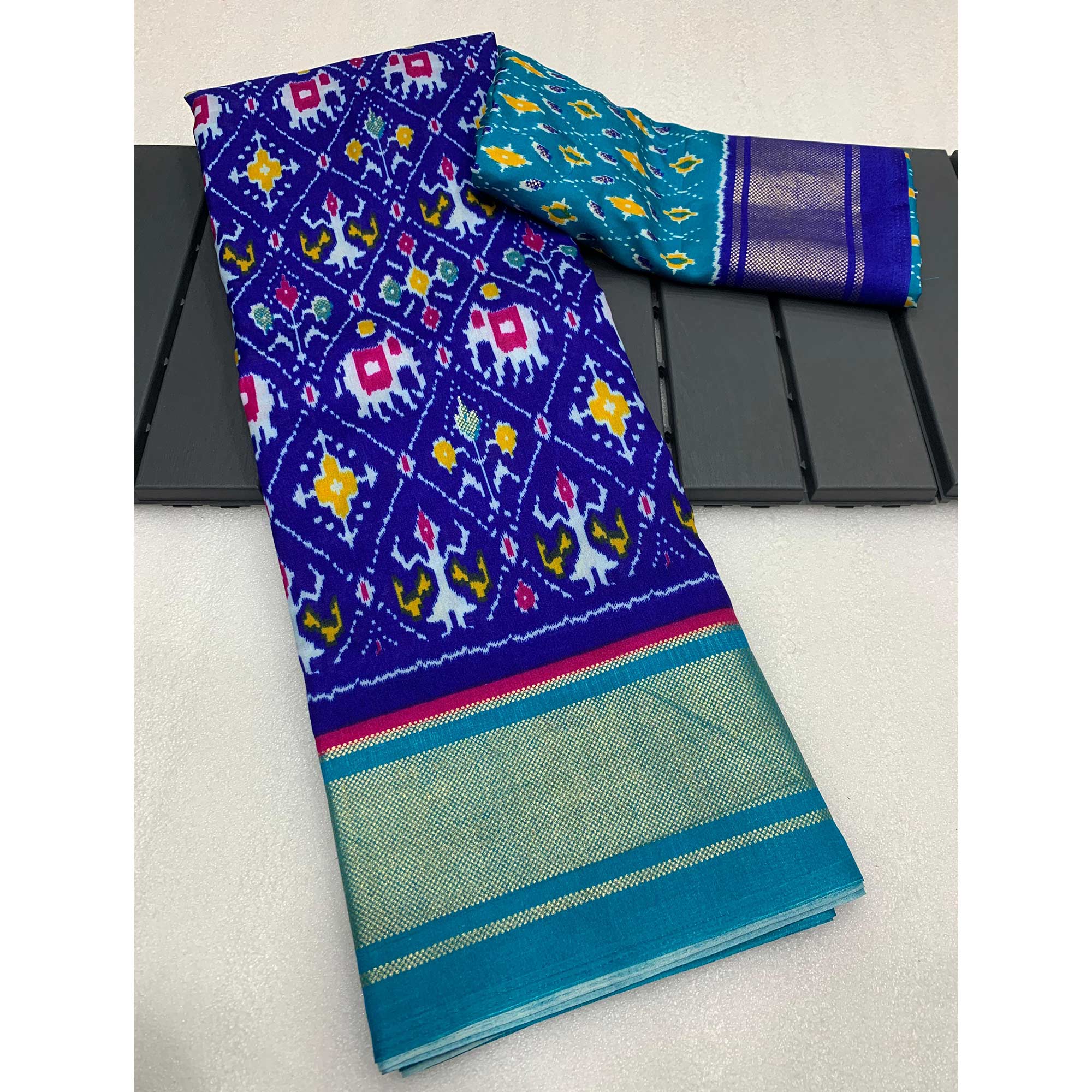 Blue Patola Printed Dola Silk Saree