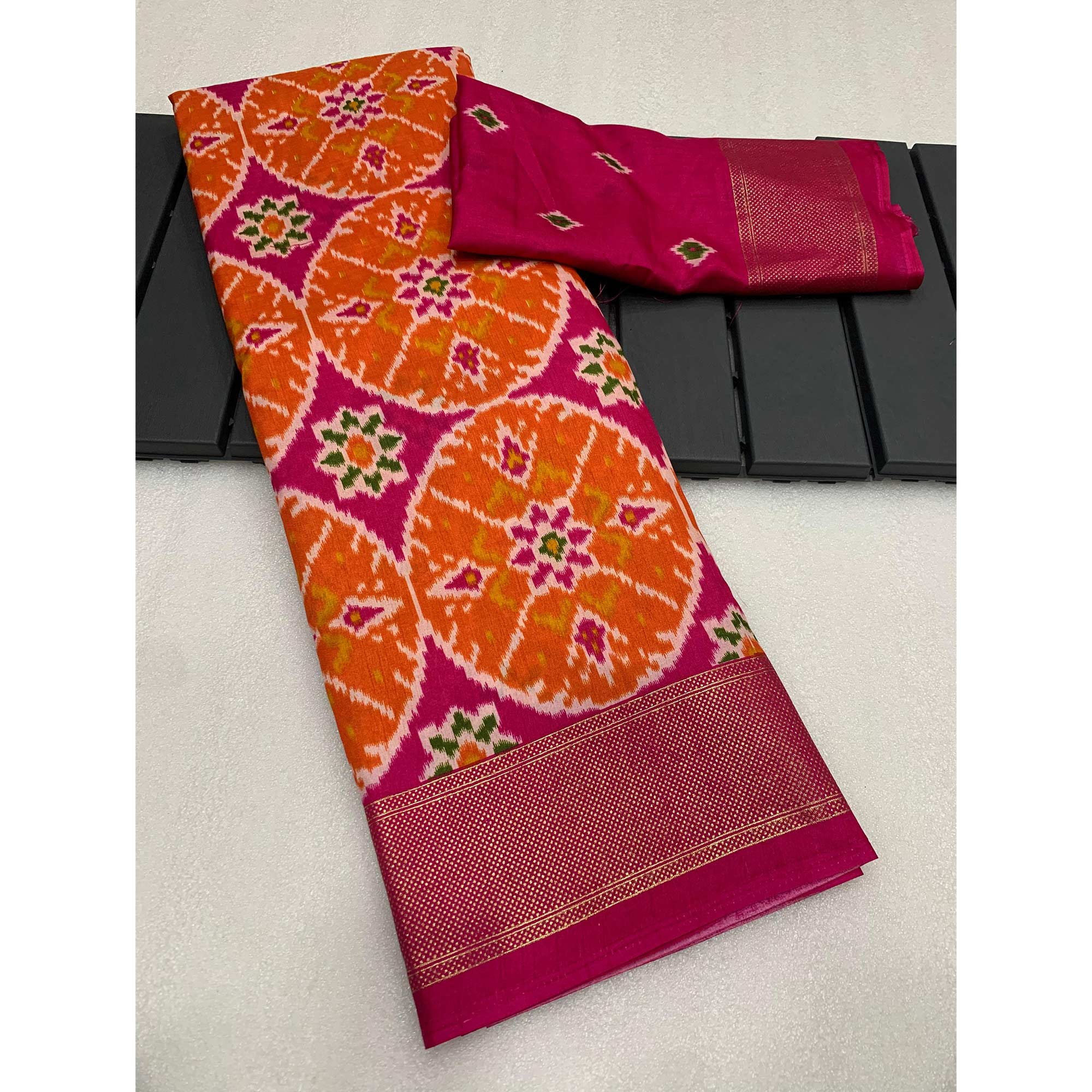 Orange Patola Printed Dola Silk Saree