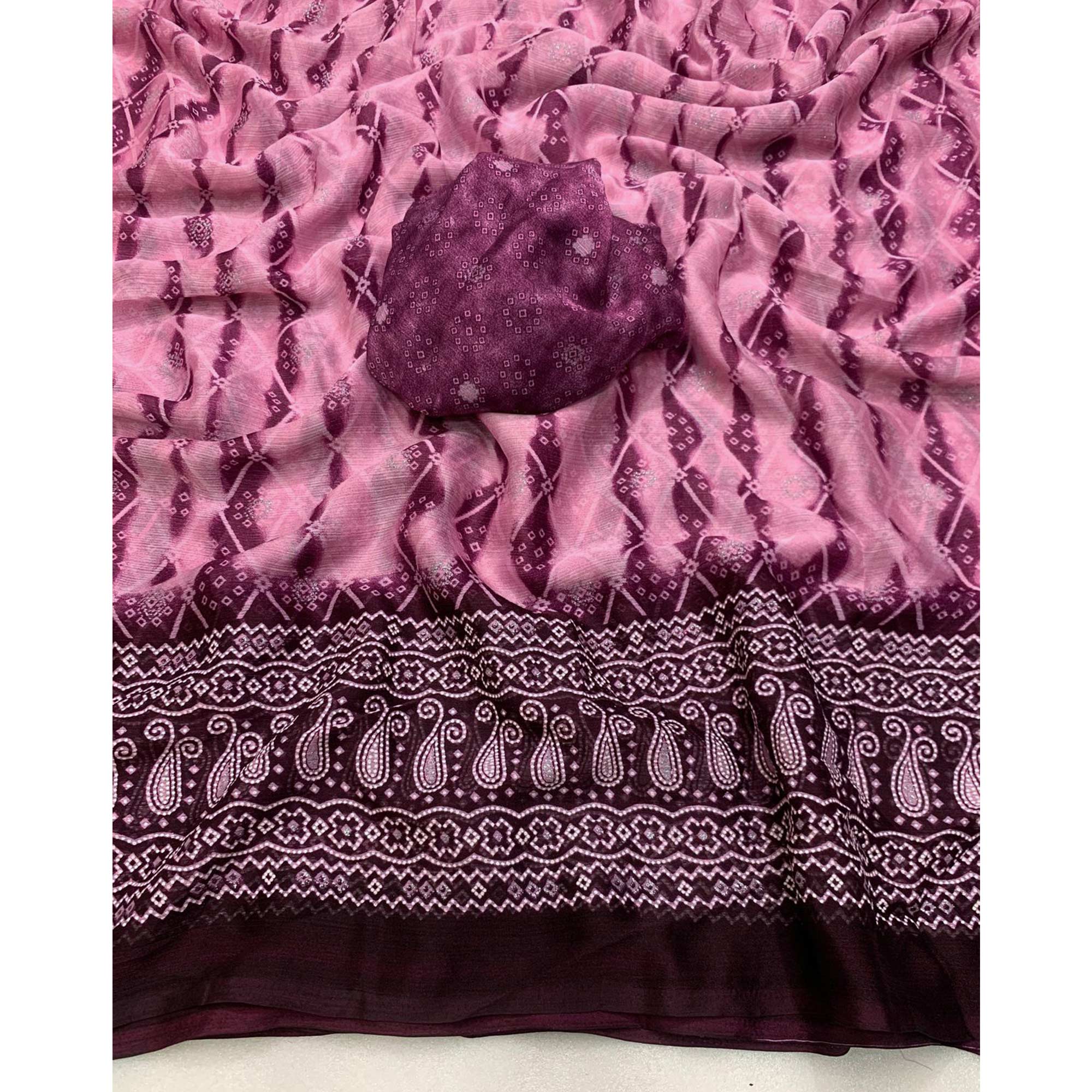 Purple Shibori Foil Printed Chiffon Saree