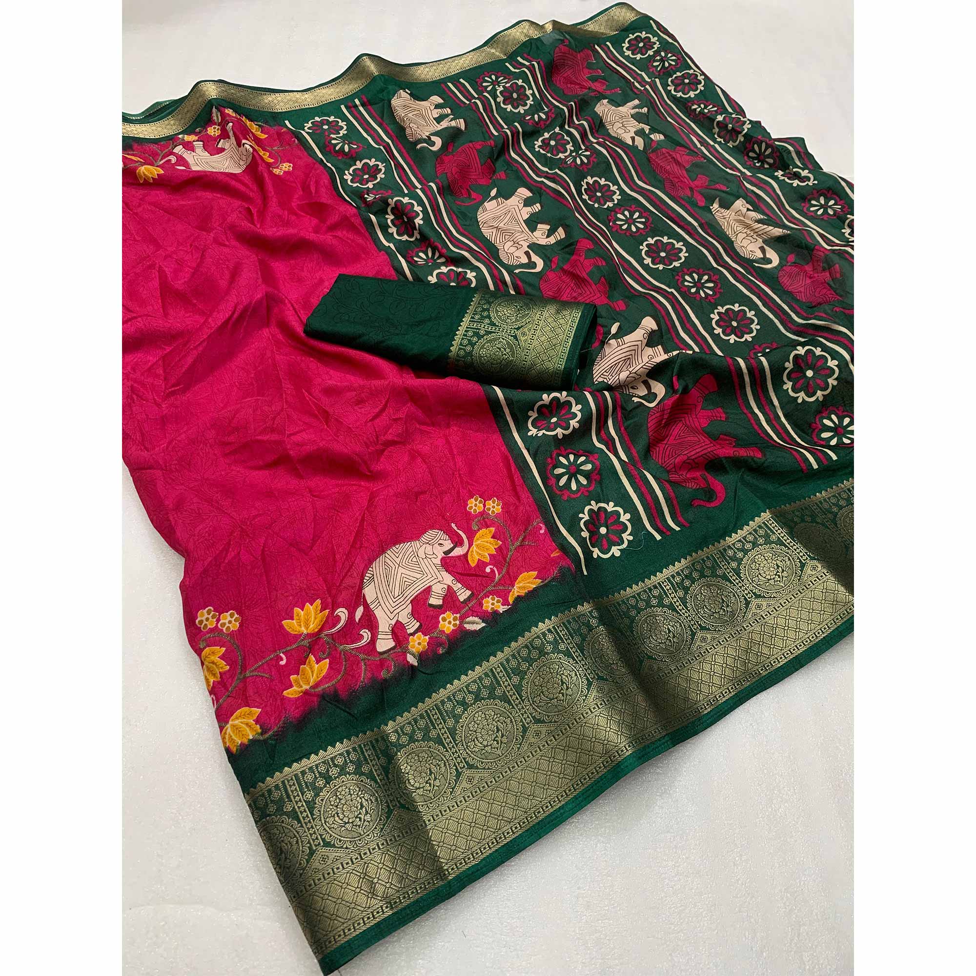 Pink Printed Dola Silk Saree