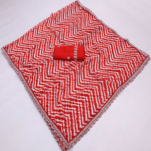 Red Zig Zag Printed Georgette Saree With Sequins Embroidered Border