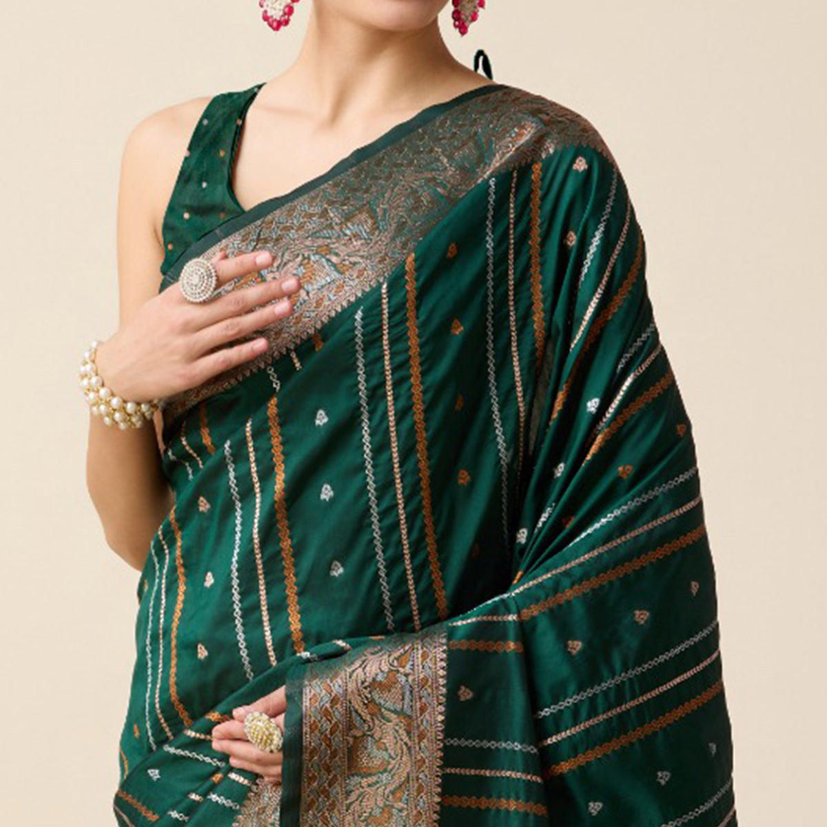 Green Floral Woven Pure Silk Saree