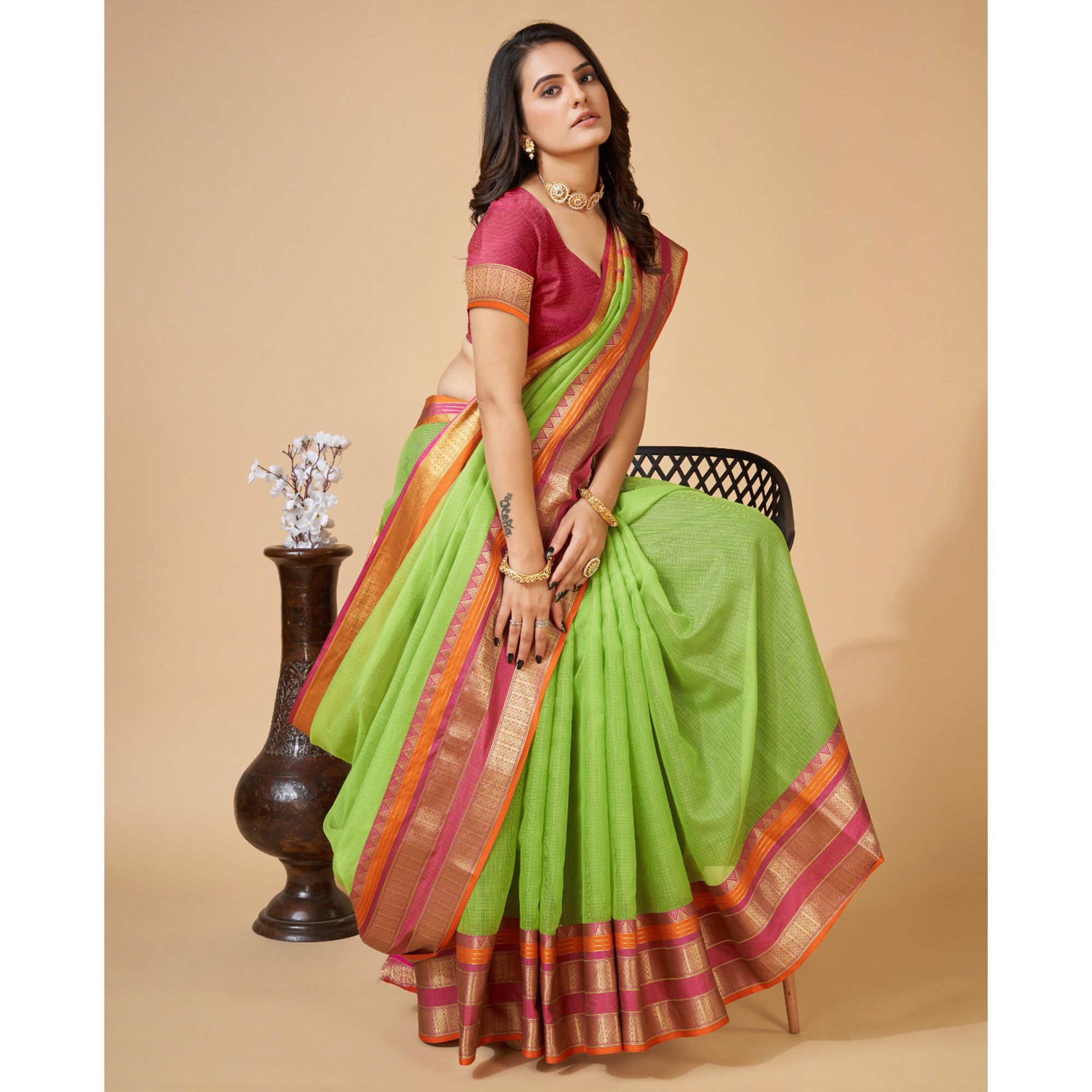 Green Woven Kota Doria Saree