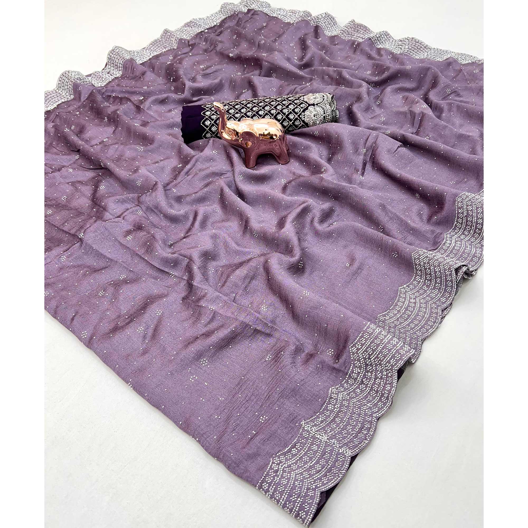 Purple Shimmering Swarovski Embroidered Vichitra Silk Saree